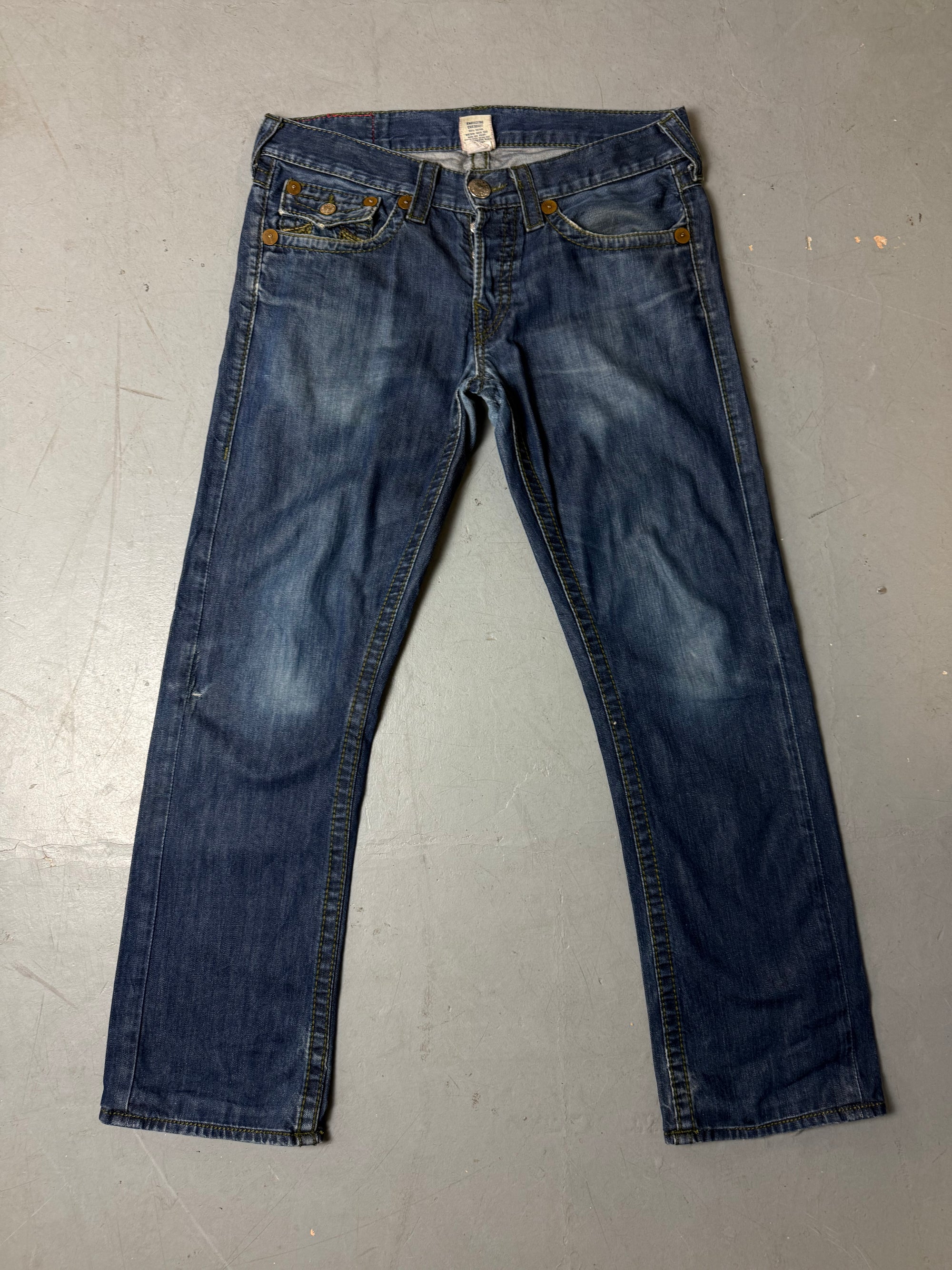 Vintage True Religion Bootcut Jeans with Green Stitching XL