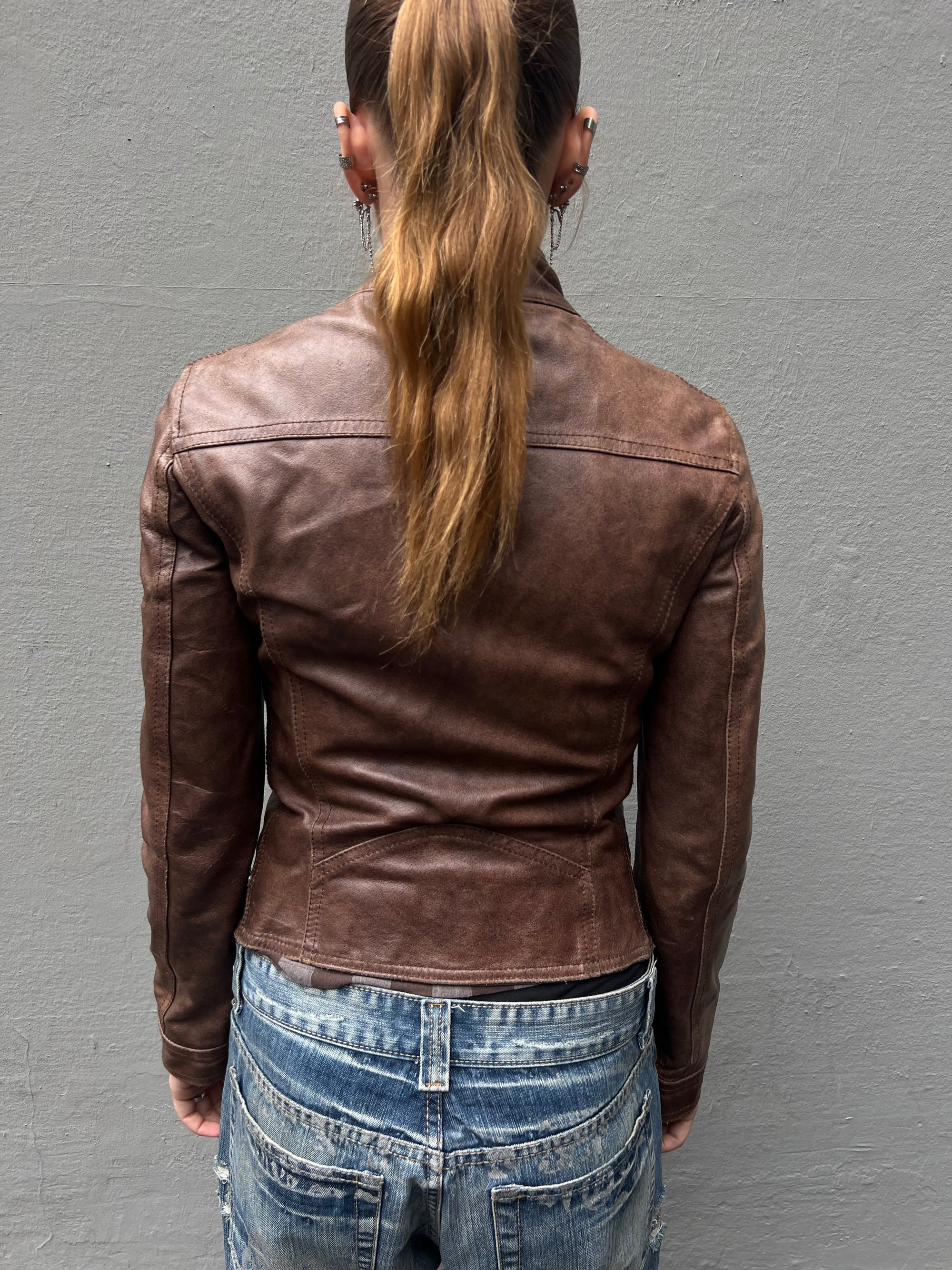 Vintage Sandro Ferrone Leather Jacket Brown S/M