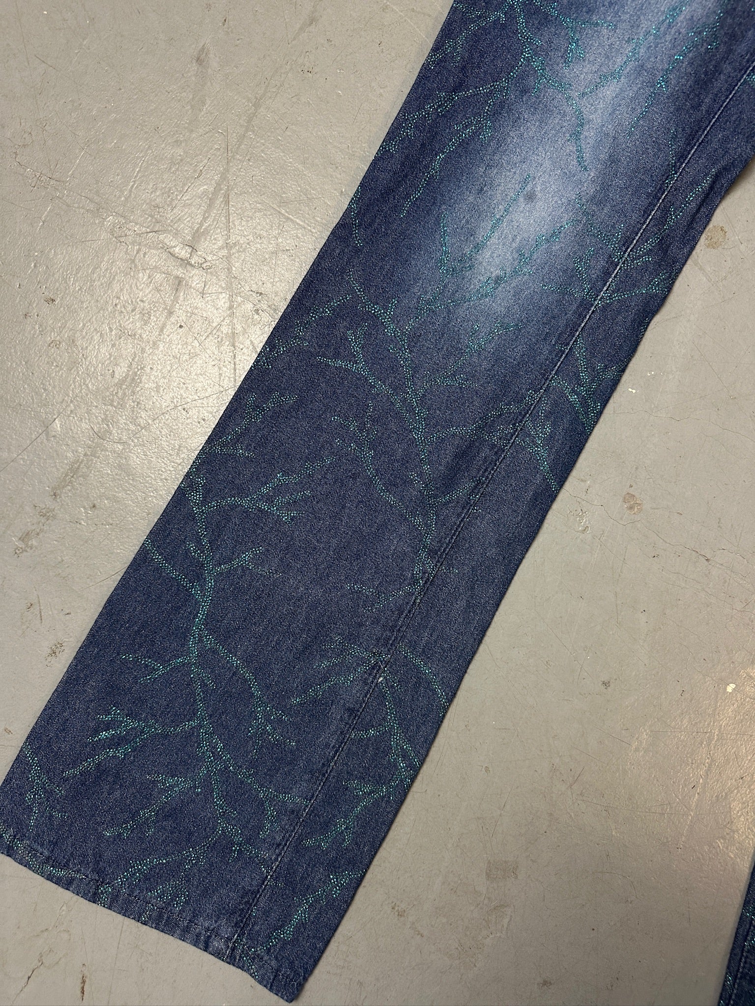 Vintage Versace Bootcut Denim with Blue Glitter Details XS