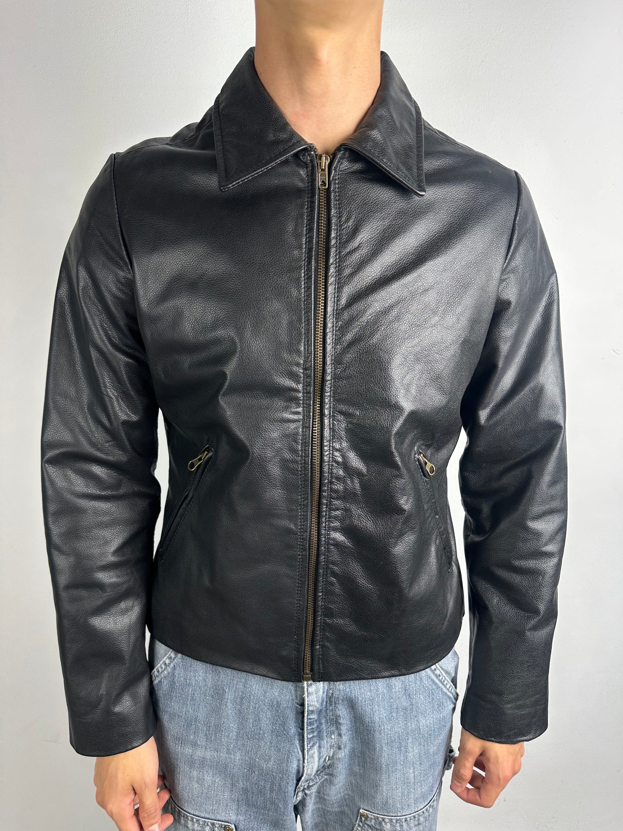 Vintage Black Real Leather Jacket S/M