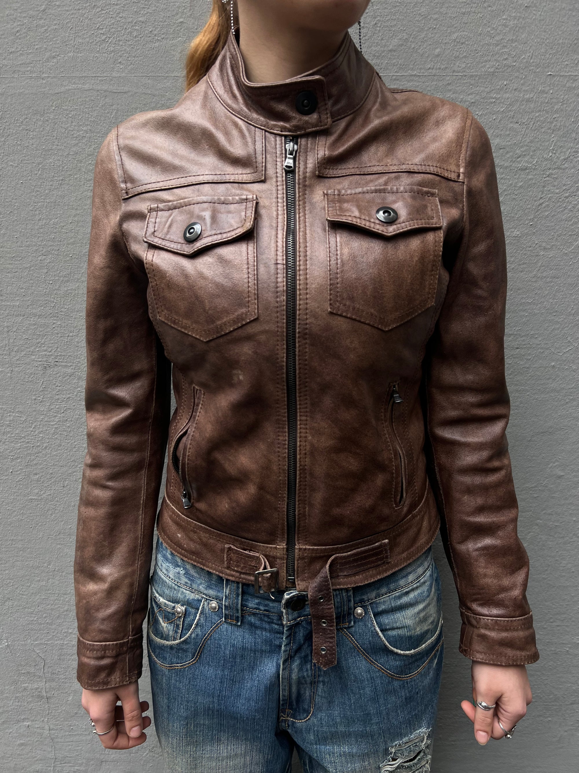 Vintage Sandro Ferrone Leather Jacket Brown S/M