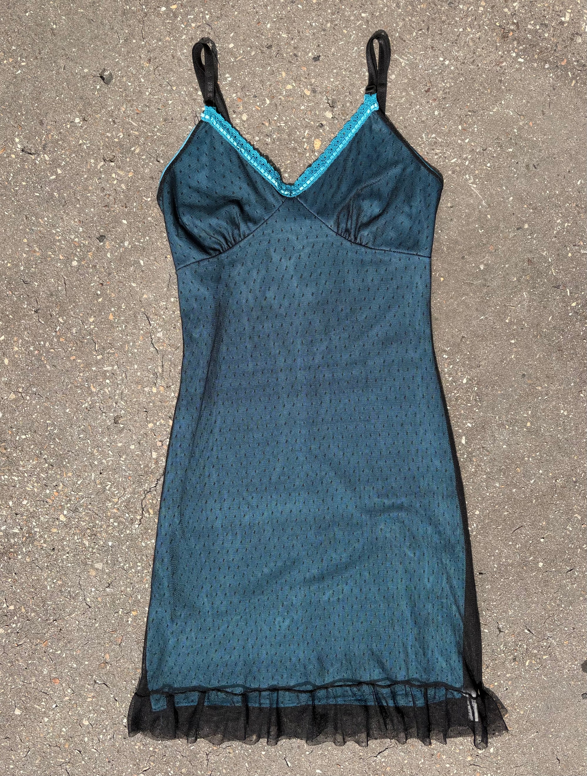 Vintage Turquoise Lace Mini Dress S