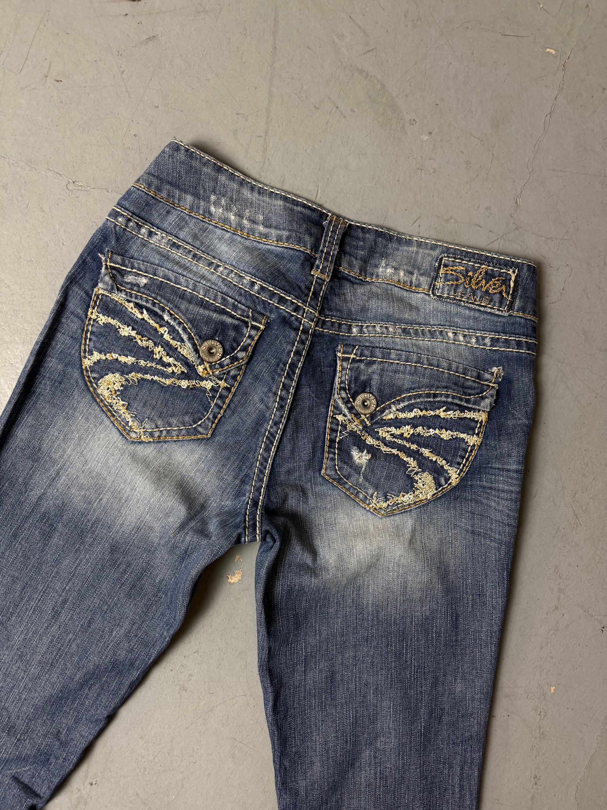 Detailliertes Produktbild Vintage Silver Jeans Low Waist Bootcut Jeans S von hinten