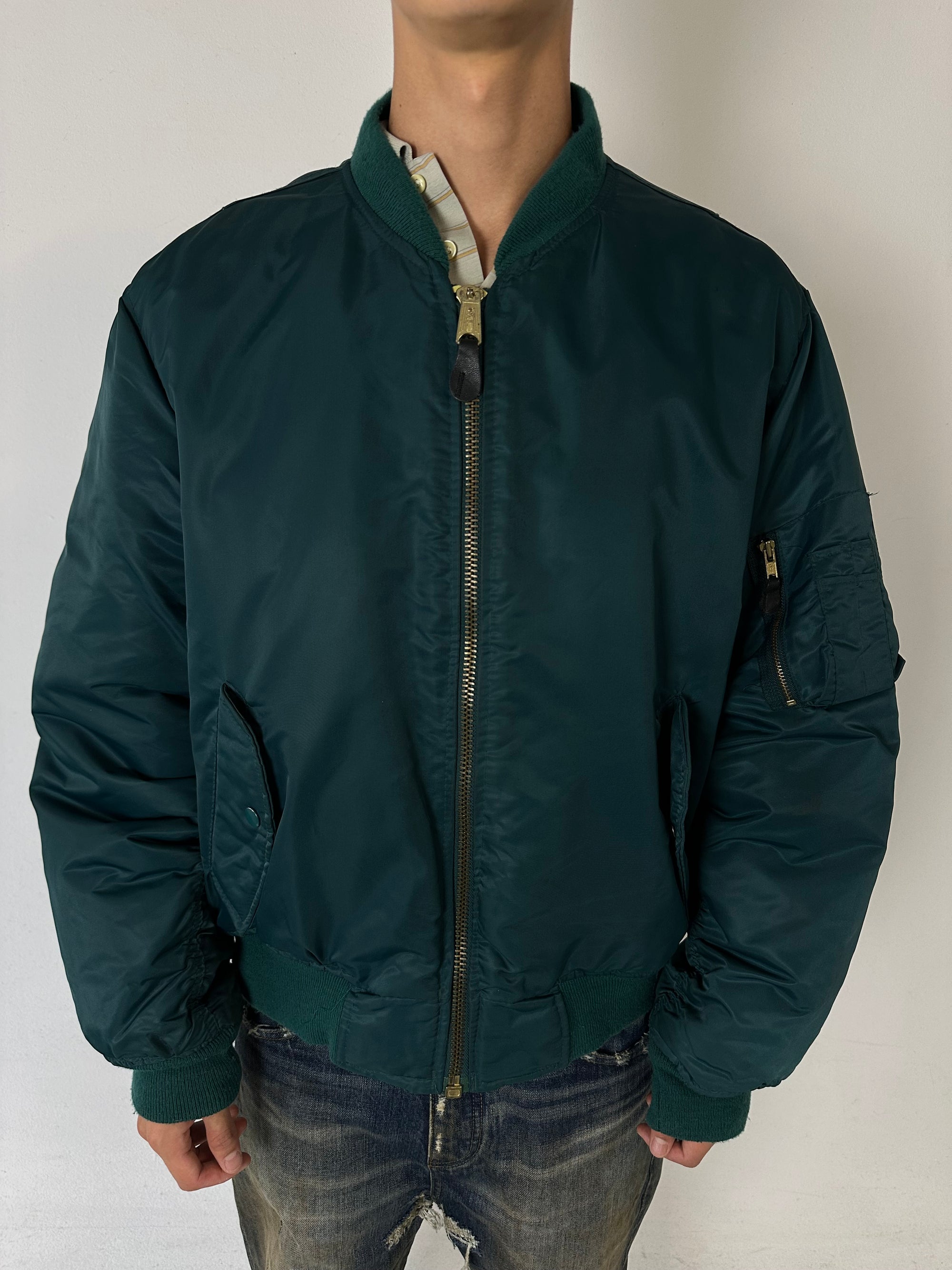 Vintage Petrol Green Bomber Jacket L/XL