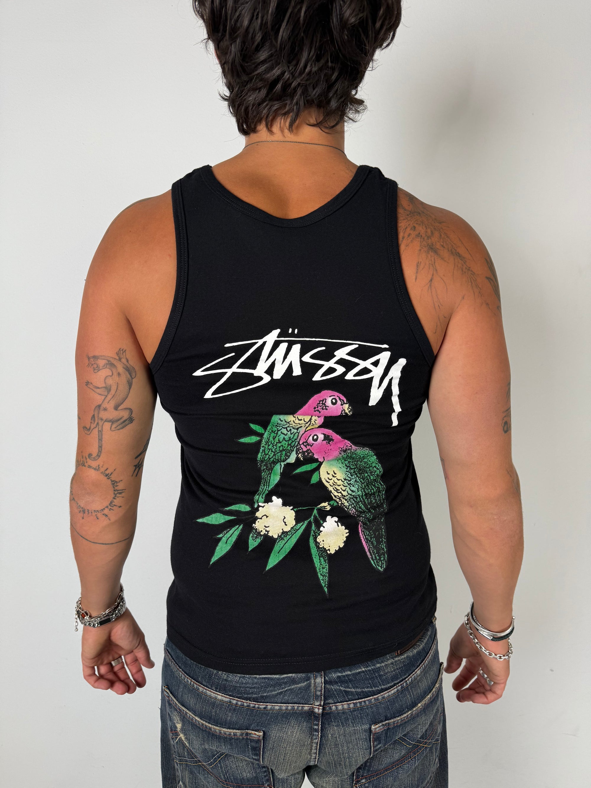 Vintage Stüssy Black Parrot Tank Top M