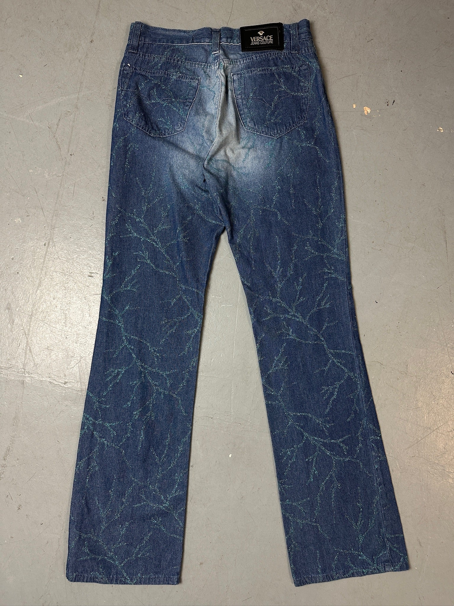 Vintage Versace Bootcut Denim with Blue Glitter Details XS
