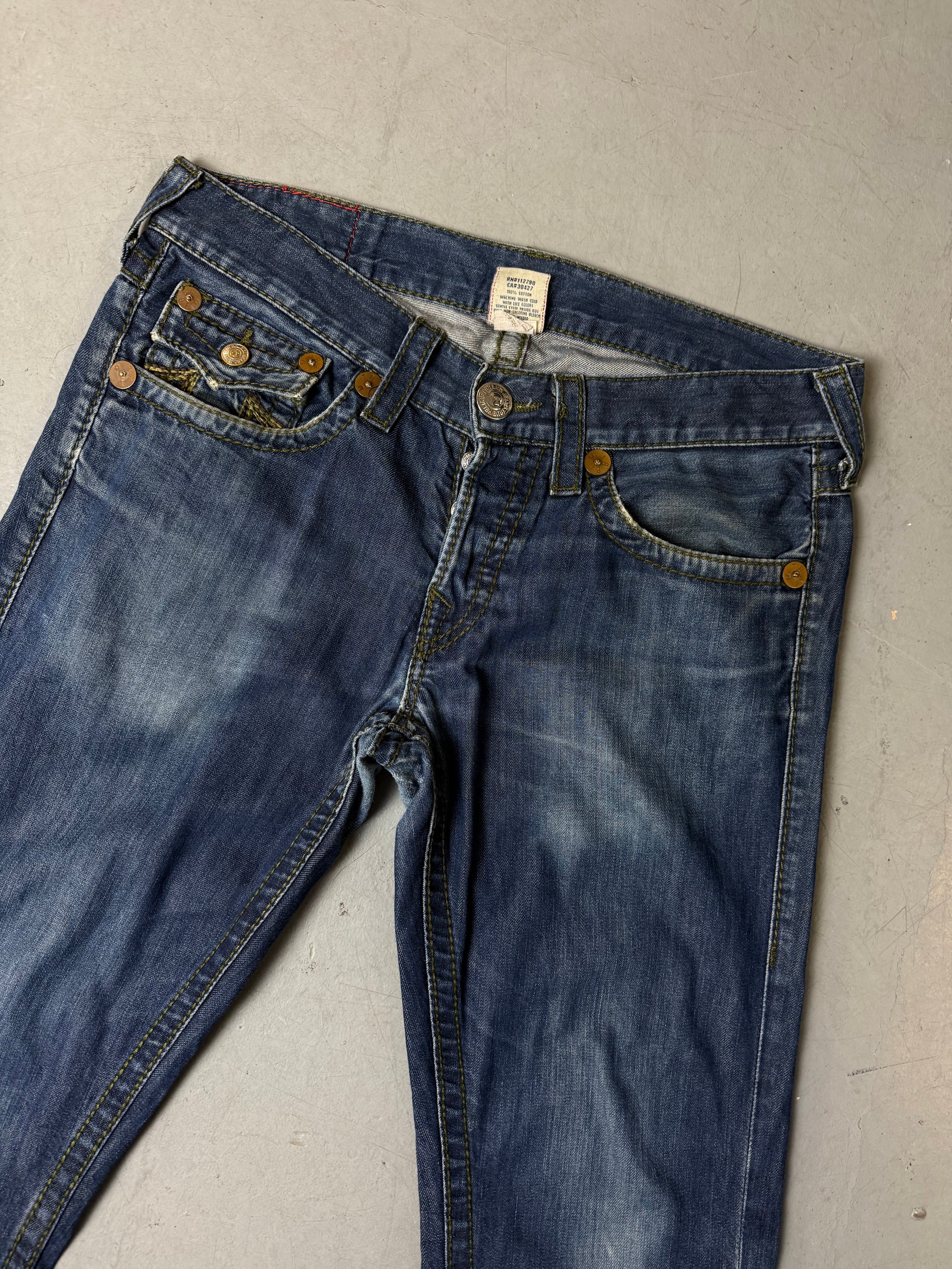 Vintage True Religion Bootcut Jeans with Green Stitching XL