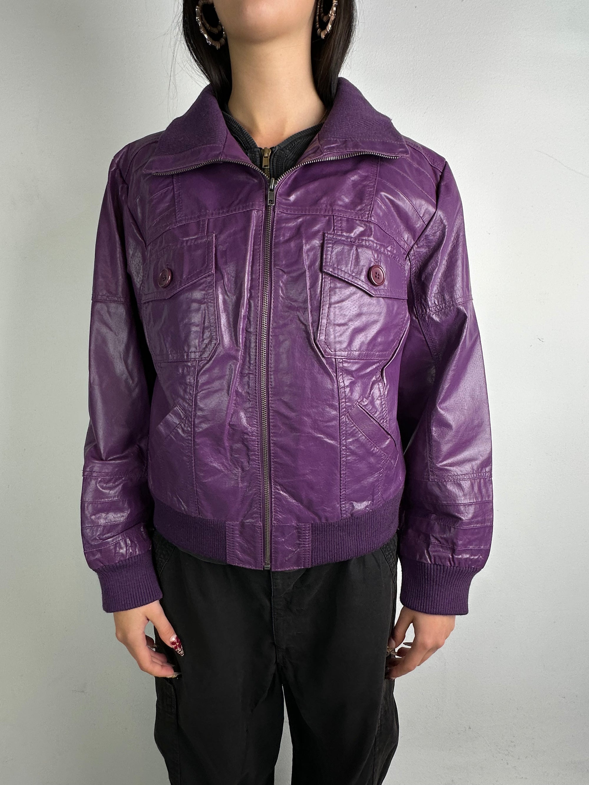 Vintage Purple Leather Jacket L