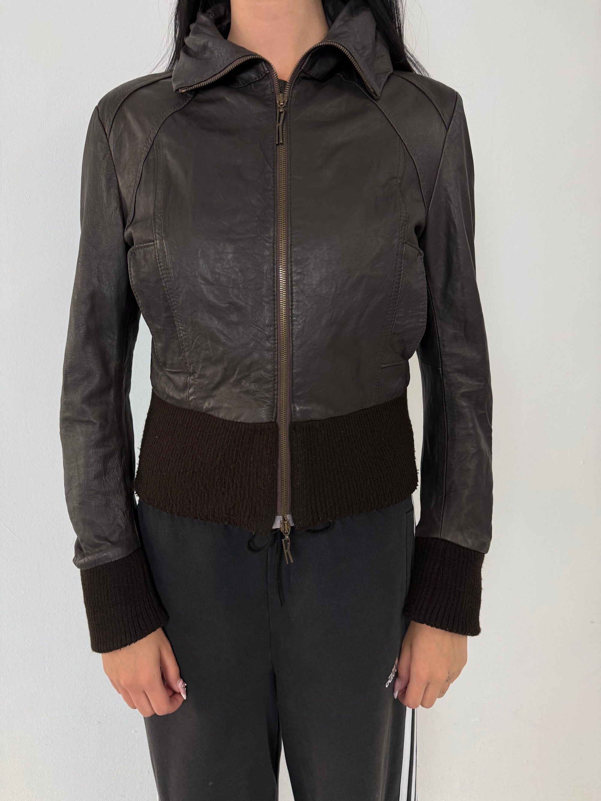 Vintage Brown Cropped Leather Jacket S