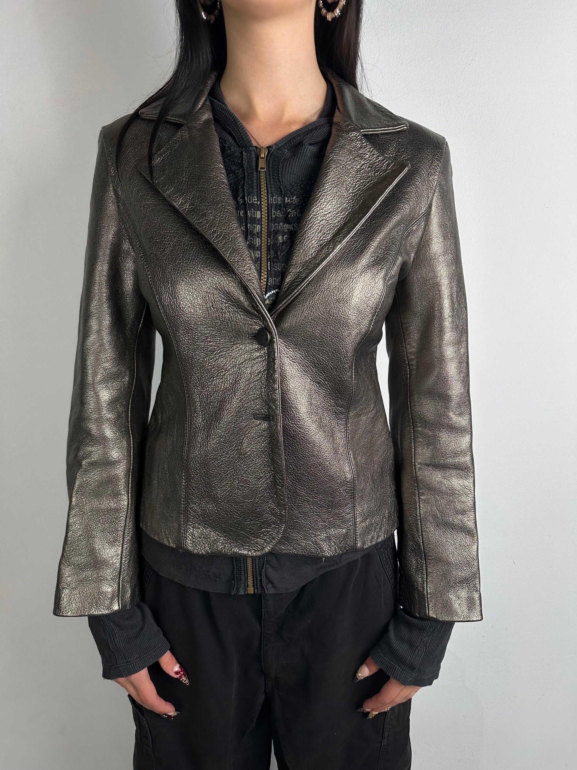 Vintage Gold Shimmery Faux Leather Blazer S/M