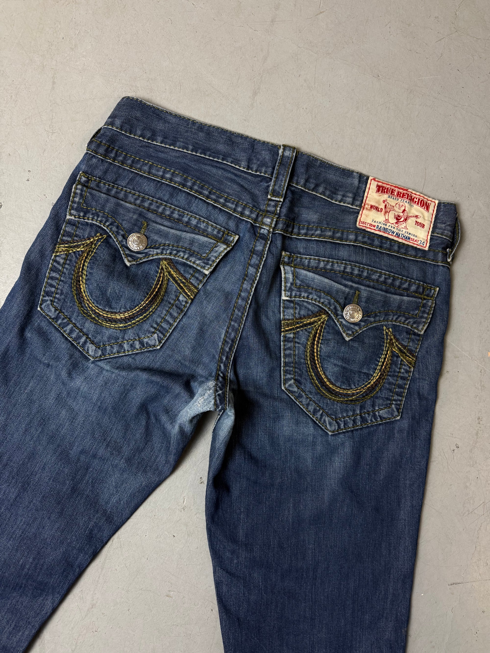 Vintage True Religion Bootcut Jeans with Green Stitching XL