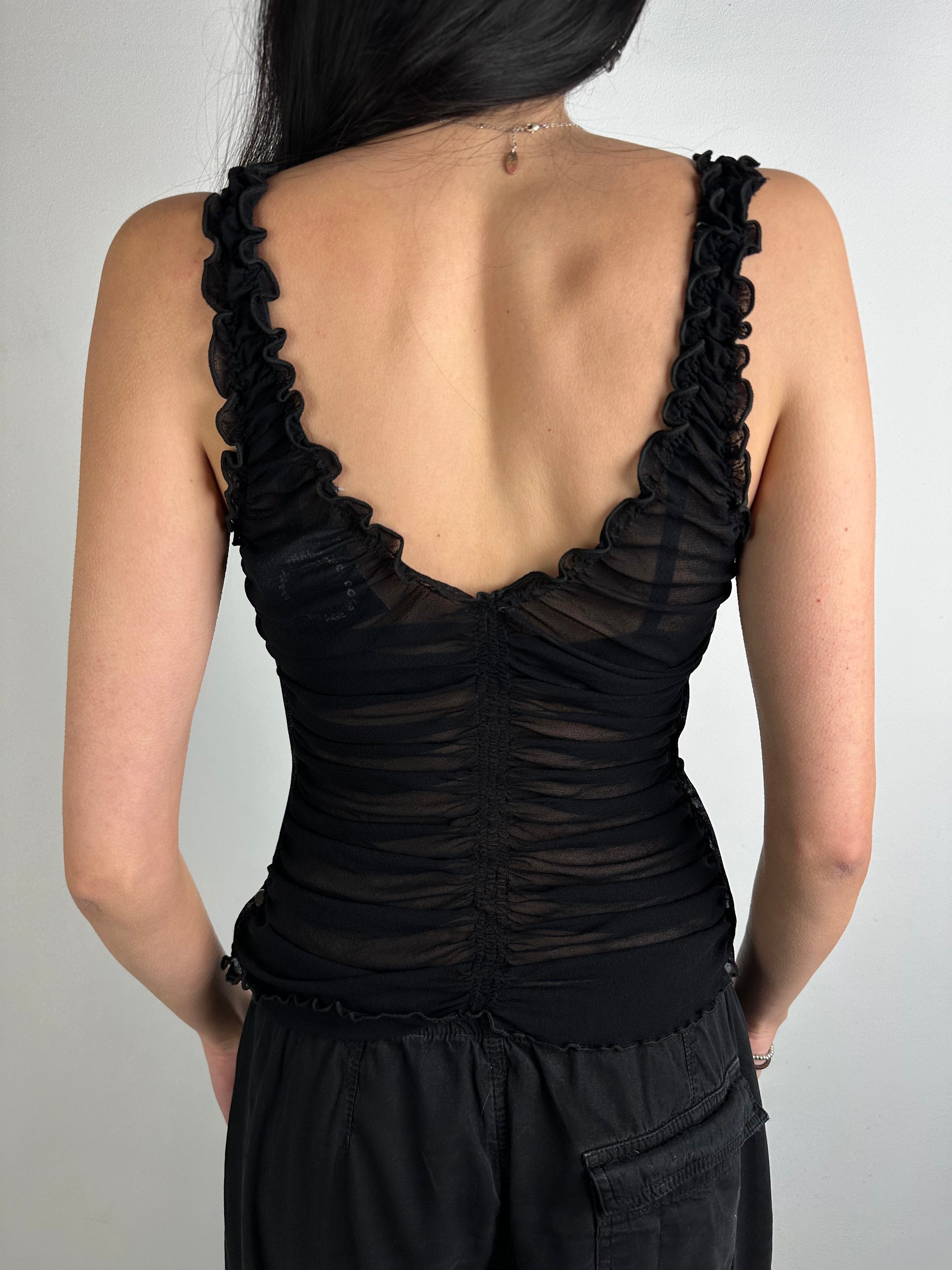 Vintage Black Seethrough Mesh Top S