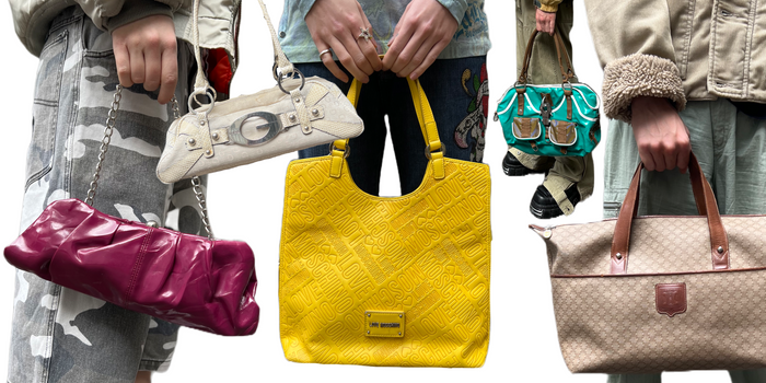 Zu sehen ist eine Auswahl an Unseren Bags, wie zum Beispiel ein gelber Shoulderbag, eine Magenta Tragetasche oder ein Türkisener Shoulderbag mit Braunen Pockets.