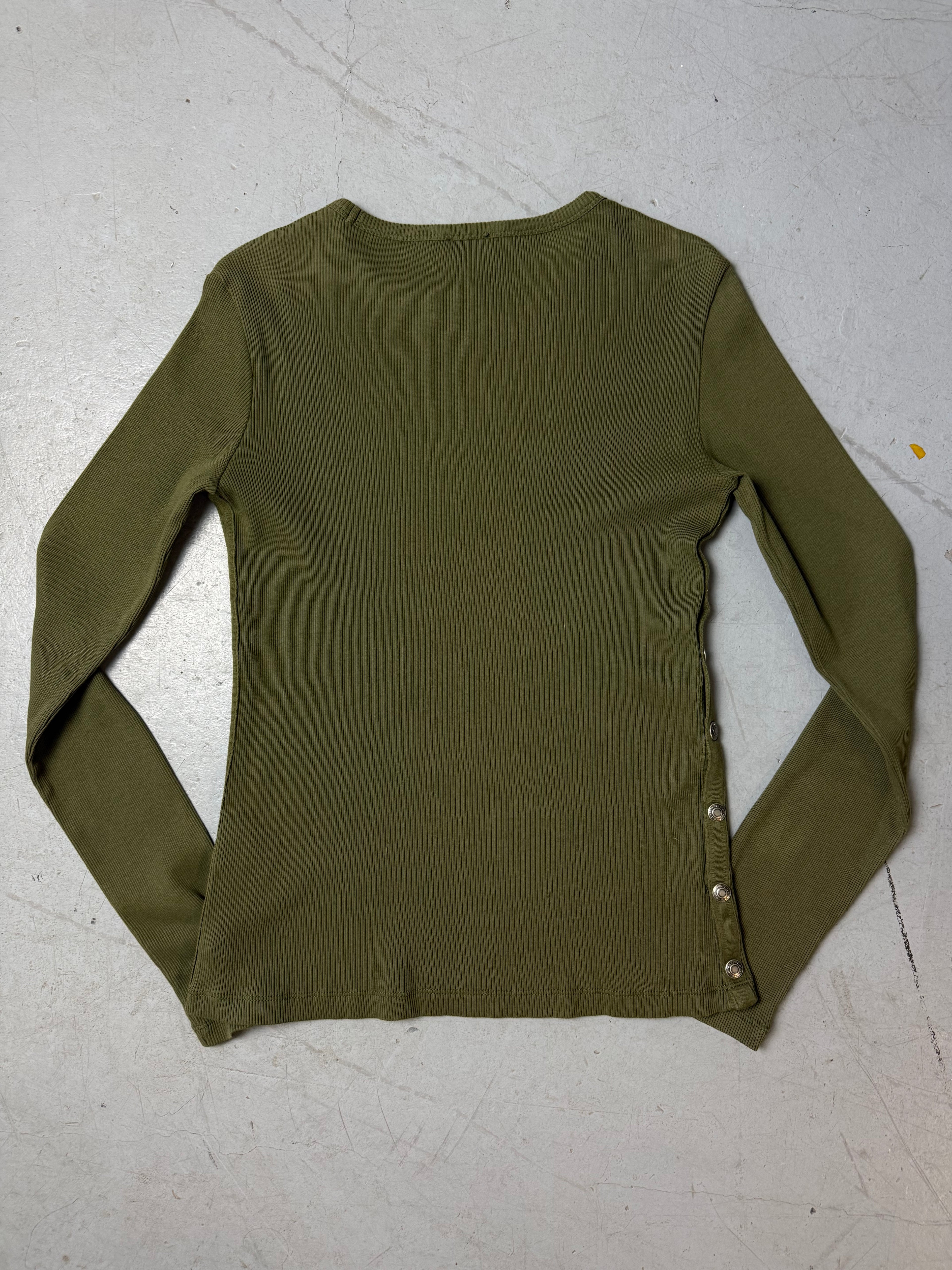 Vintage Calvin Klein Green Ribbed Longsleeve for girls. Y2K Second Hand 2000s Fashion 