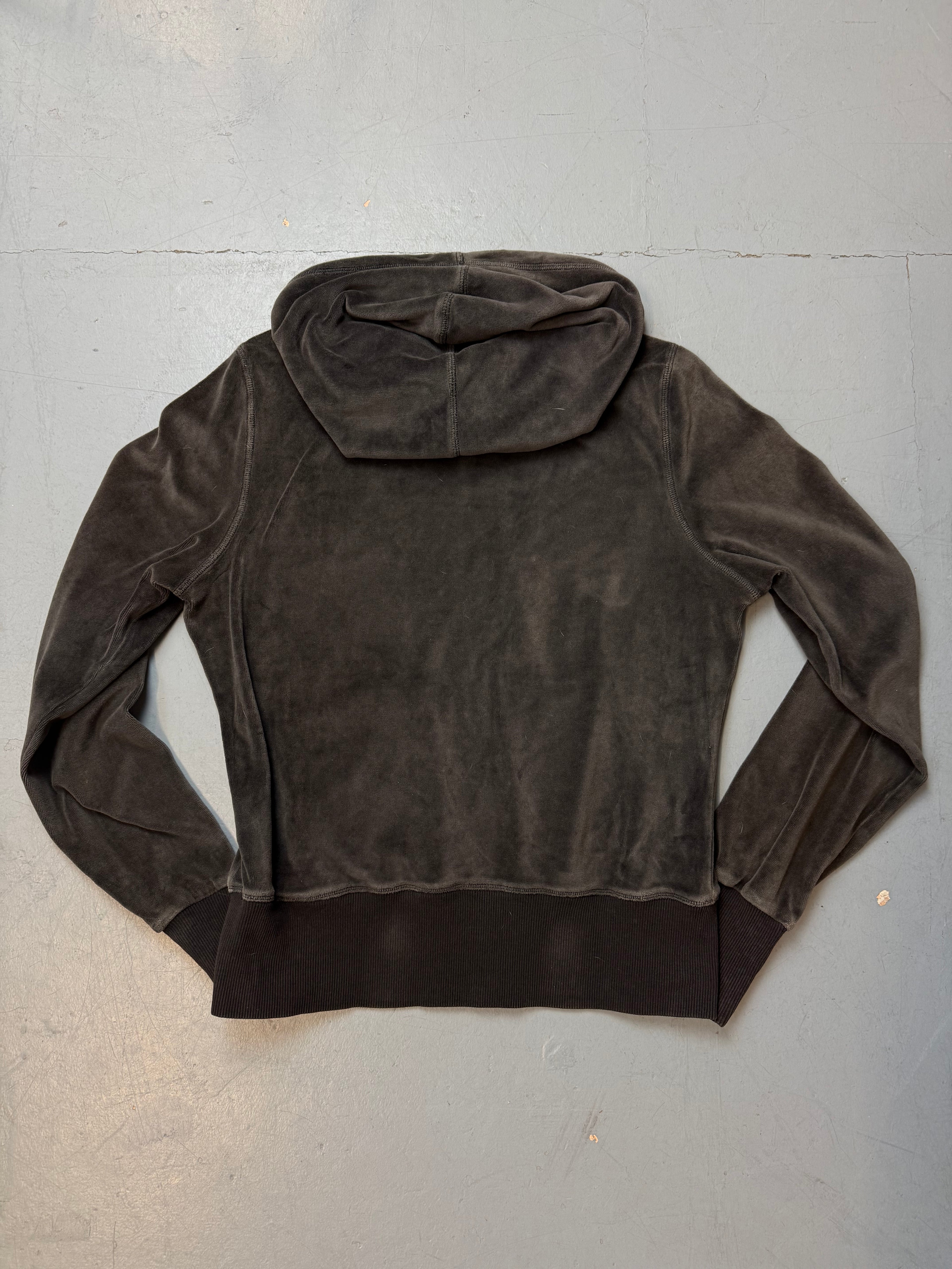 Vintage Adidas Brown Velour Hooded Track Jacket für Damen. Y2K Second Hand 2000s Fashion