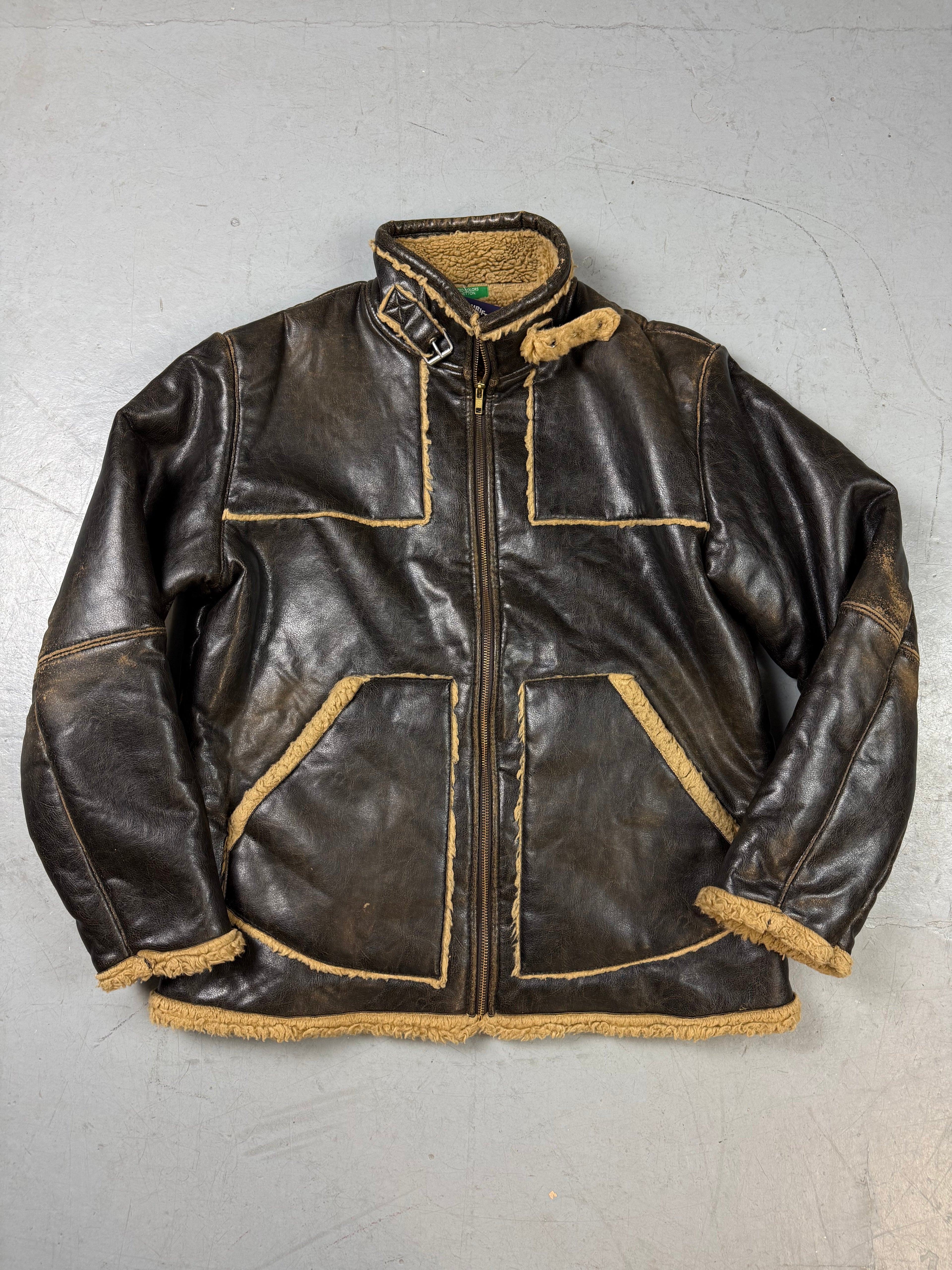 Vintage Faux Leather Jacket with Teddy Lining L