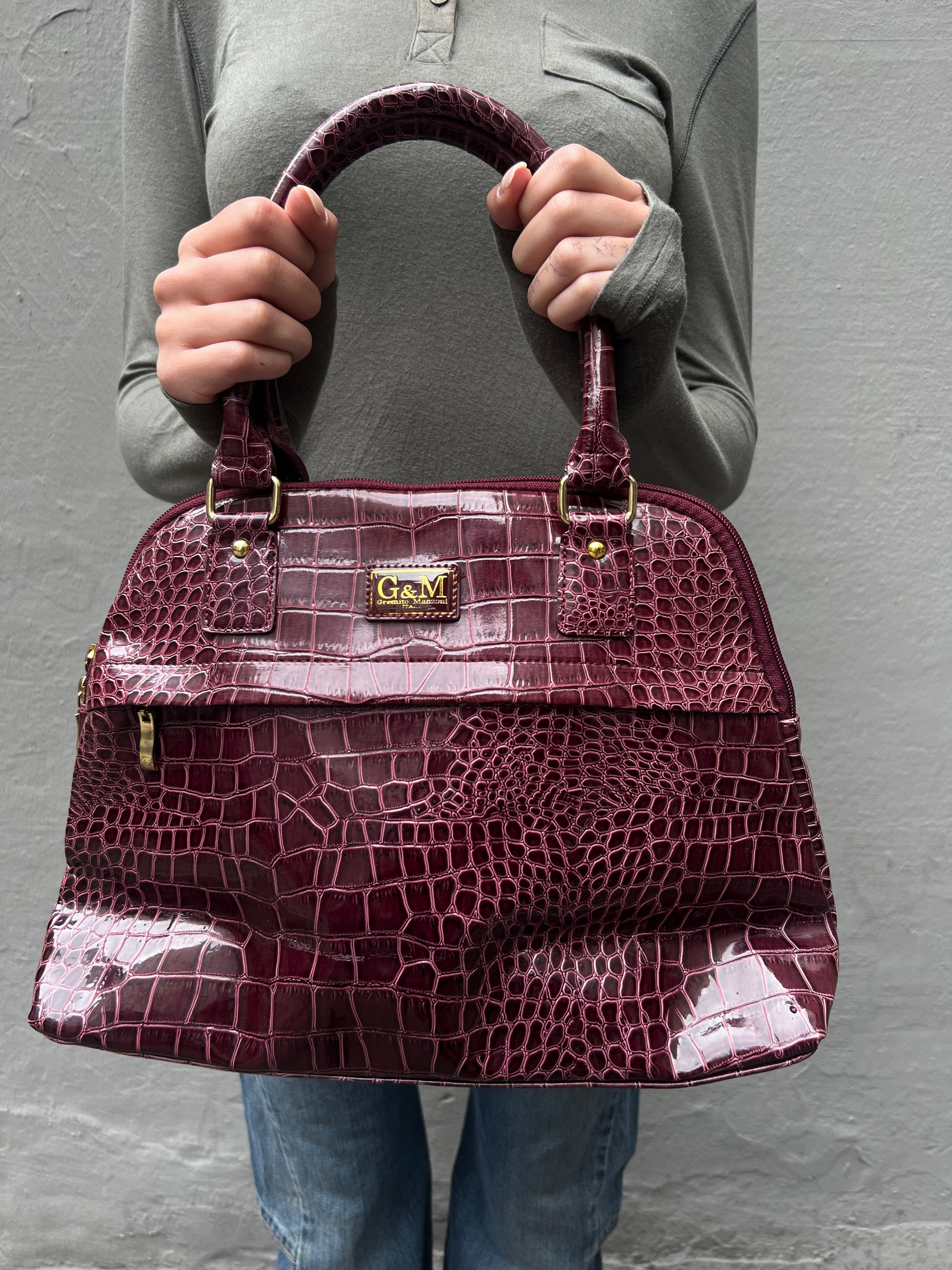 Vintage Gremito Manzoni Bordeaux Crocodile Optic Bag