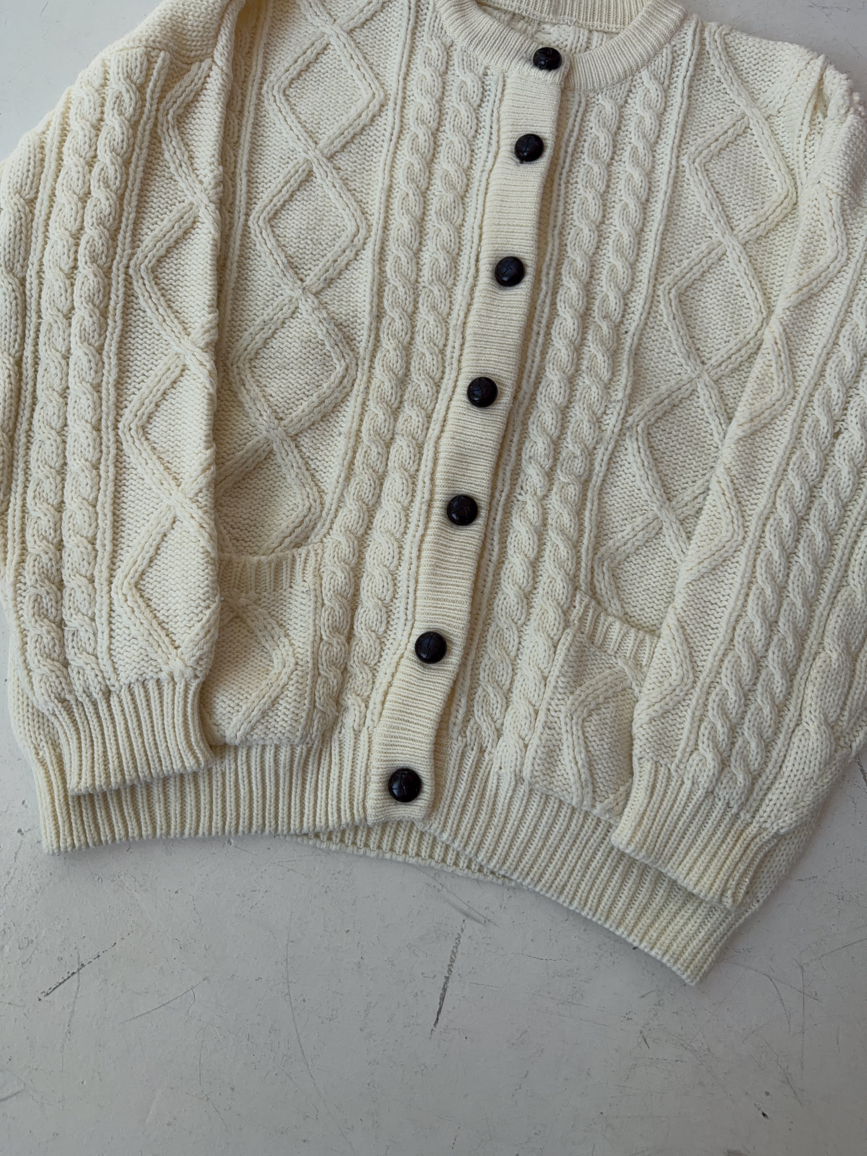 Vintage Beige Knit Cardigan (XL)