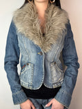 Vintage Only Denim Jacket with Faux Fur für Damen. Y2K Second Hand 2000s Fashion