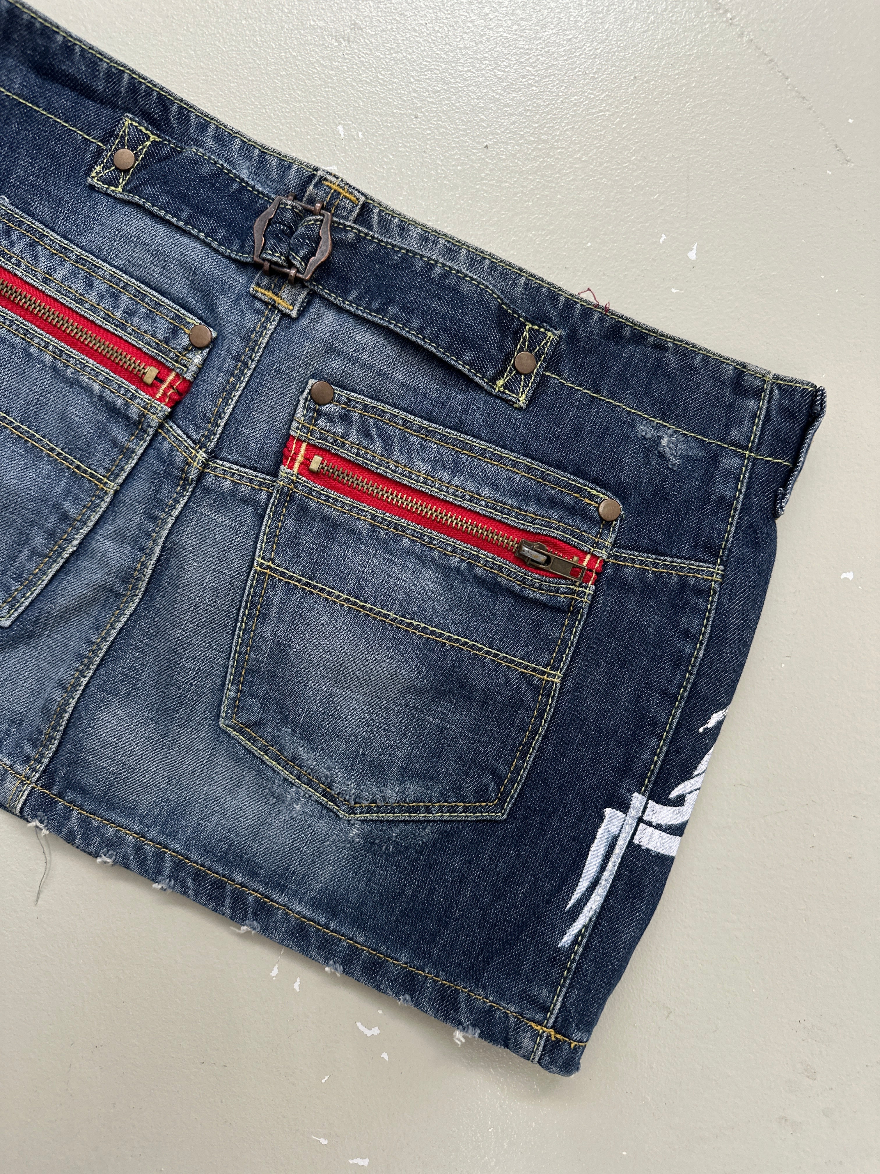 Vintage Tribal Print Denim Mini Skirt S/M