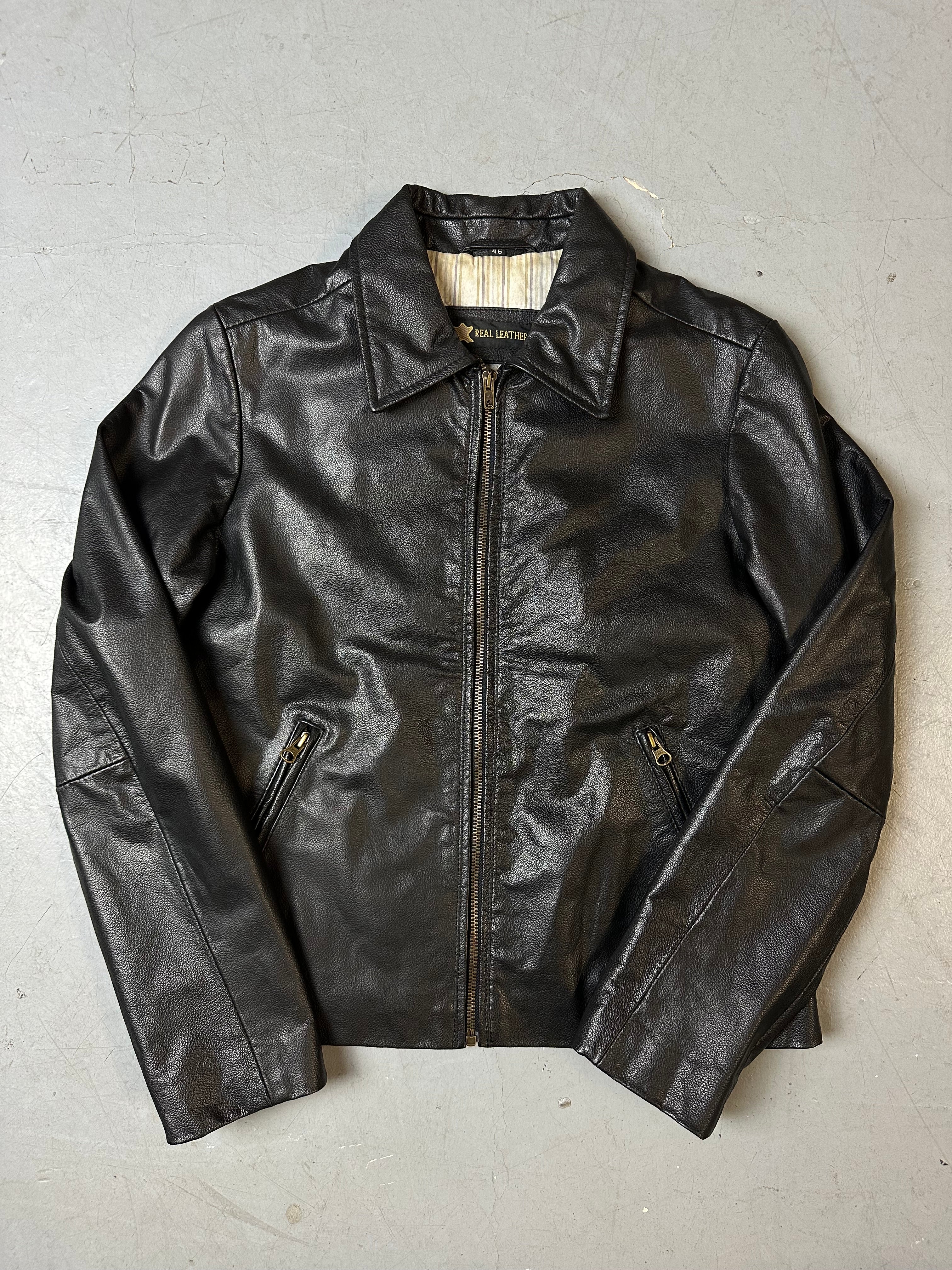 Vintage Black Real Leather Jacket S/M