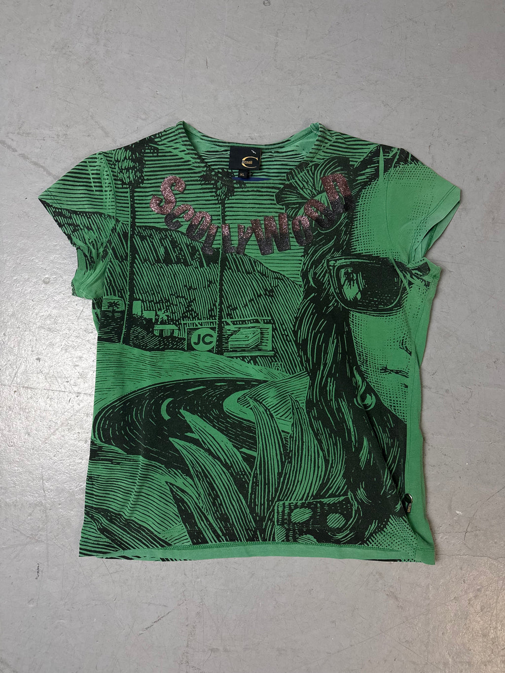 Produktbild von grünem Cavalli Top auf grauem Boden