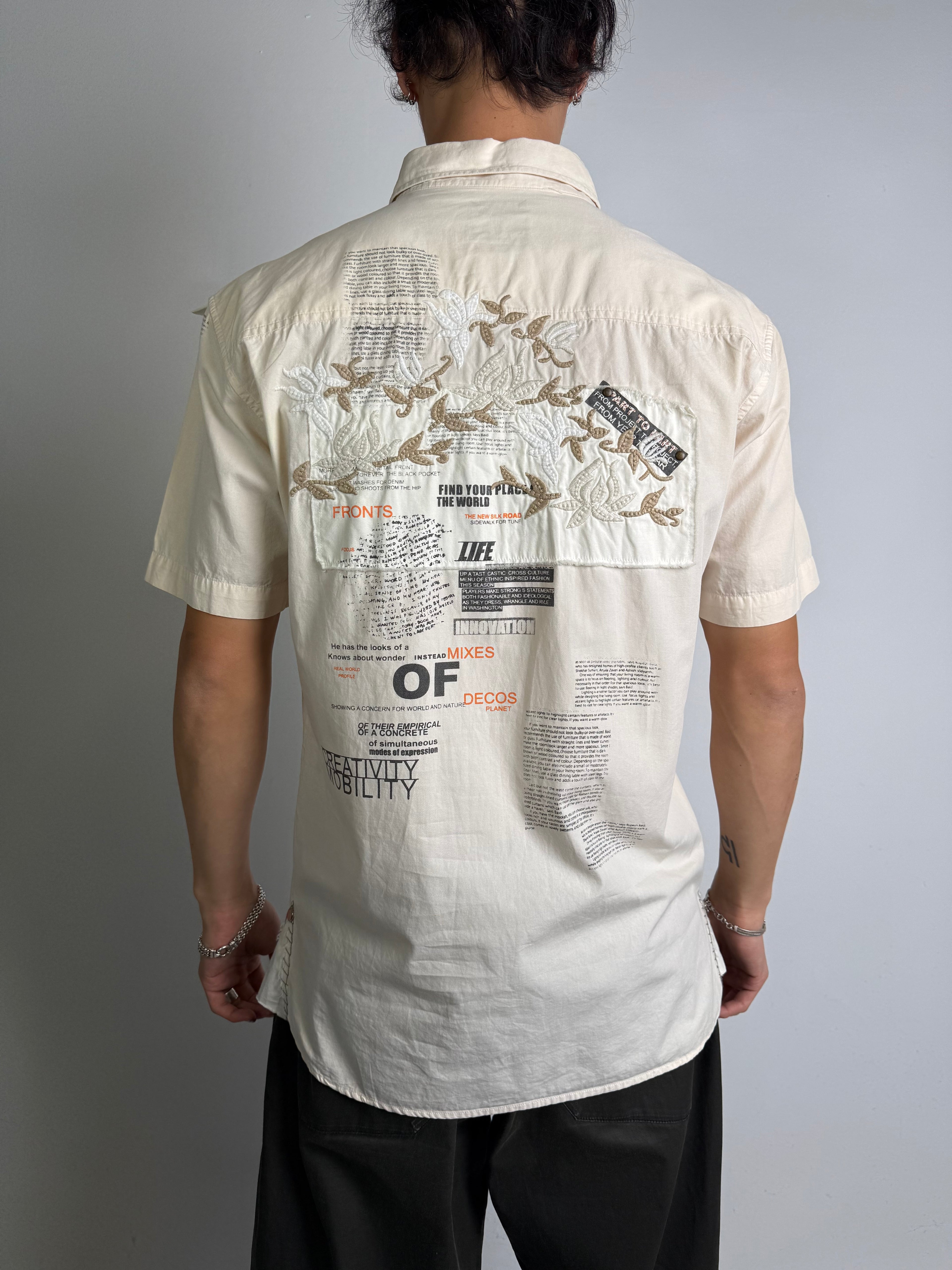 Vintage Guru Beige Printed Button Up Shirt L