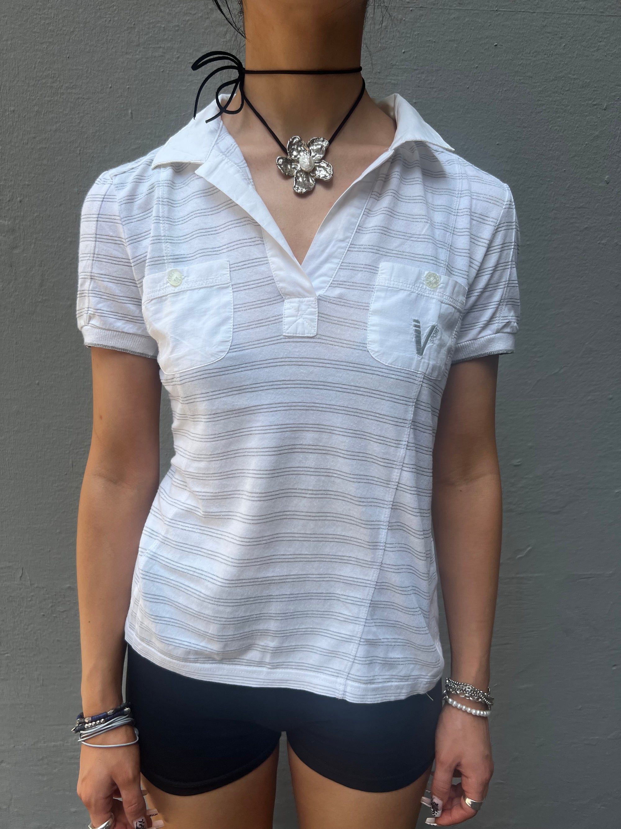 Vintage Versace Striped Glitter Polo XS