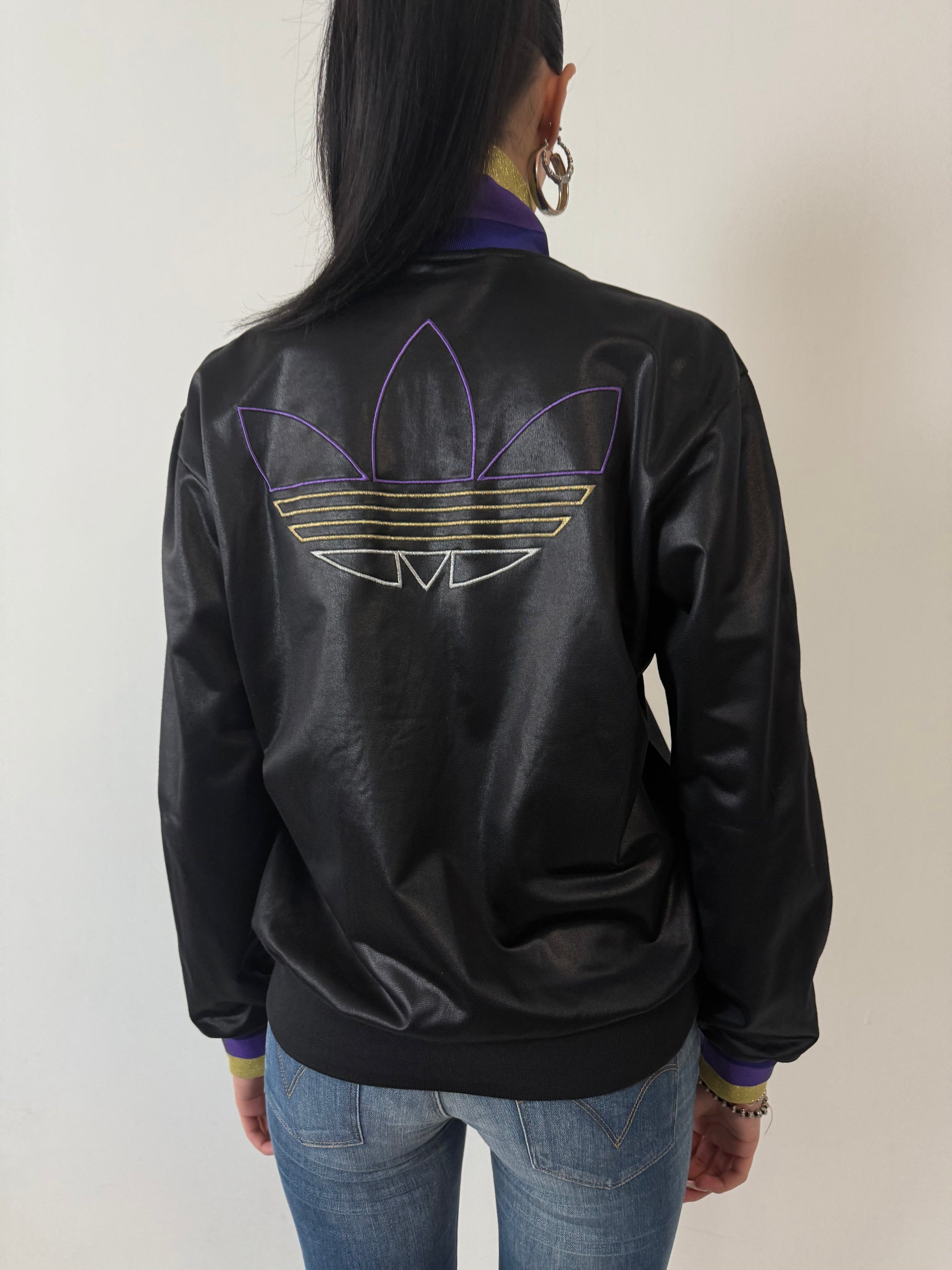Vintage Adidas Chile62 Black Gold and Violet Track Jacket S/M