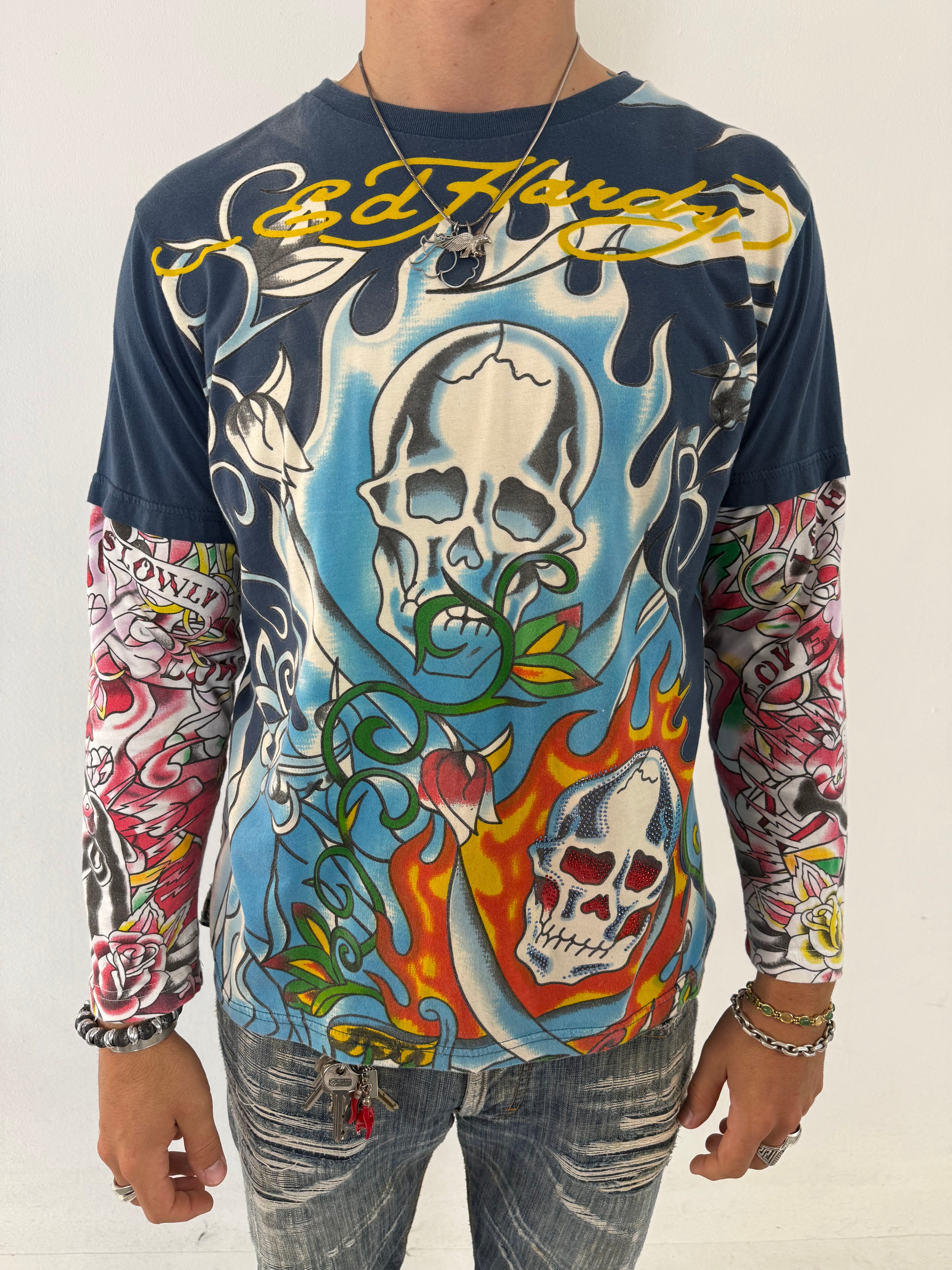 Vintage Ed Hardy Crazy Printed Longsleeve L/XL