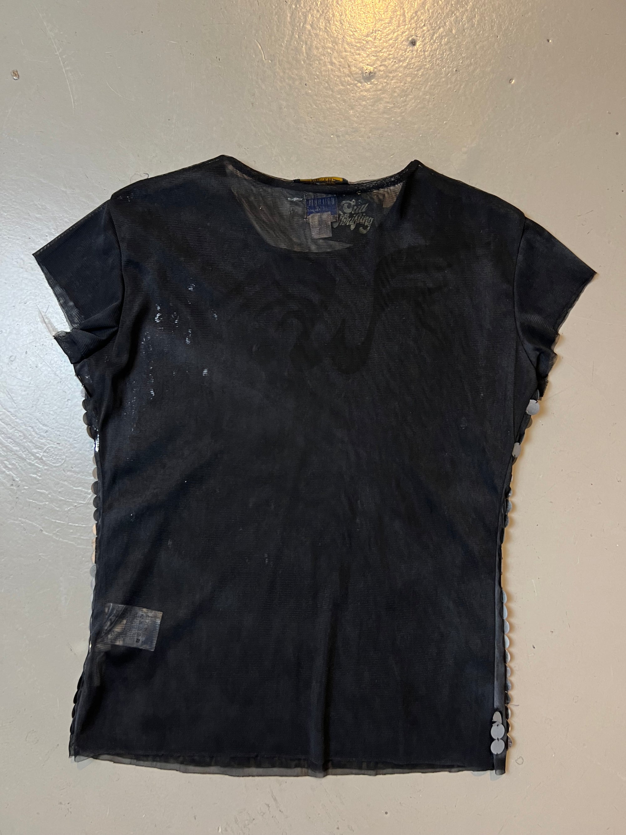 Vintage Black Grey Pailletten T-Shirt S/M