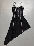 Vintage Black Asymmetrical Laced Up Dress für Damen Y2K Second Hand 2000s Fashion