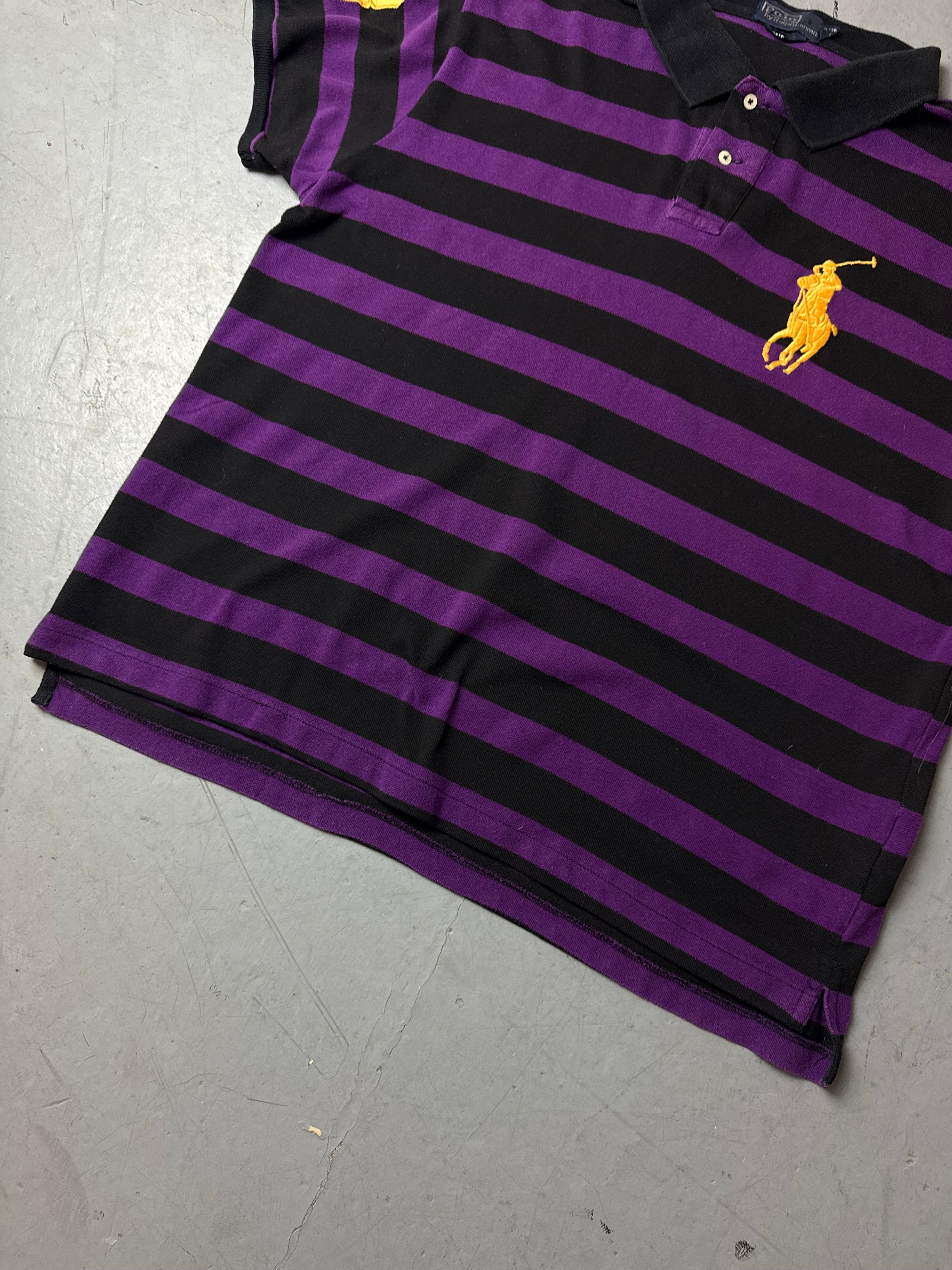 Vintage Polo Ralph Lauren Black and Purple Big Pony Polo Shirt L