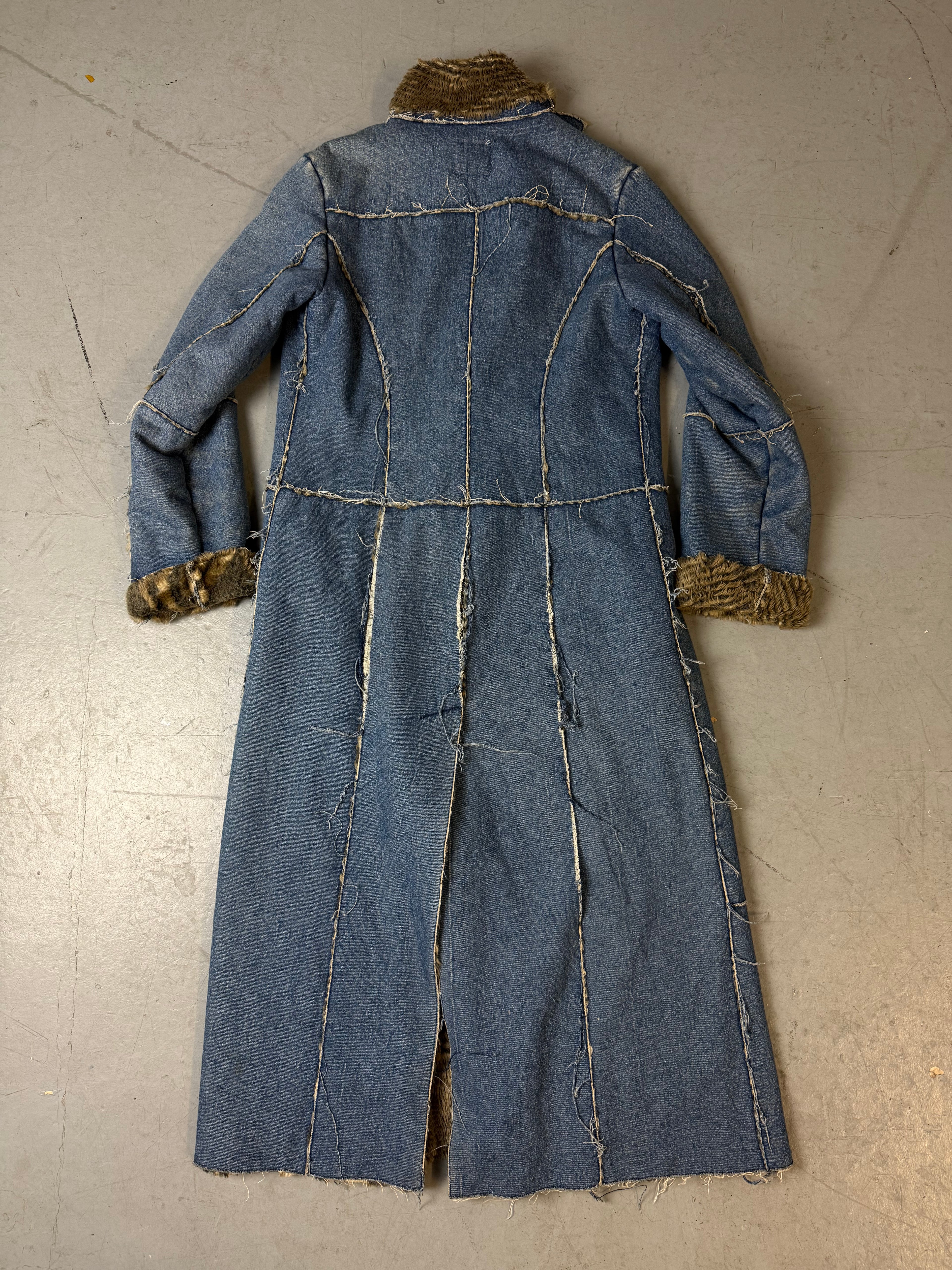 Vintage Denim Coat with Faux Fur Lining M