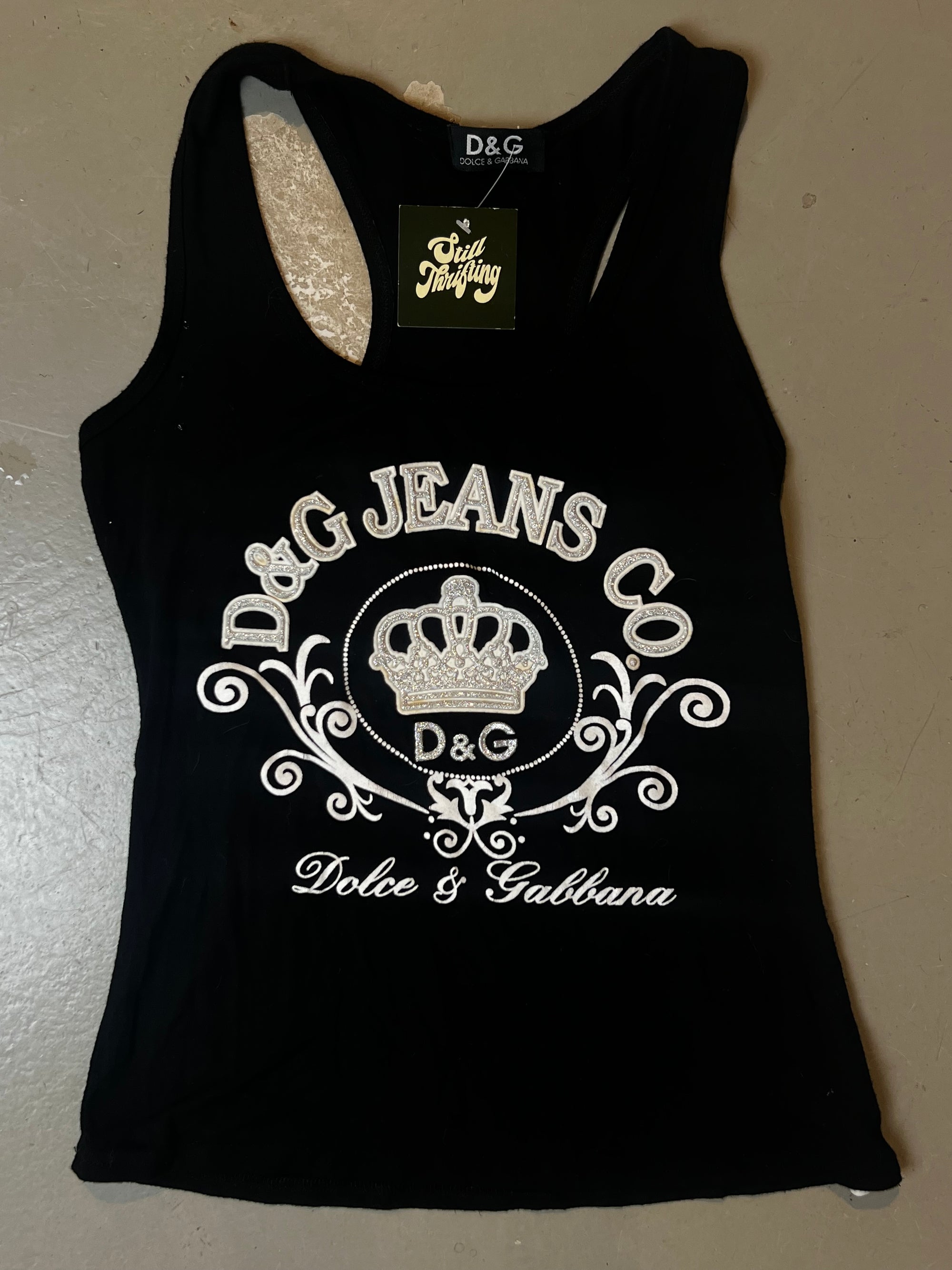 Vintage Black Dolce&Gabbana Rhinestone Top S