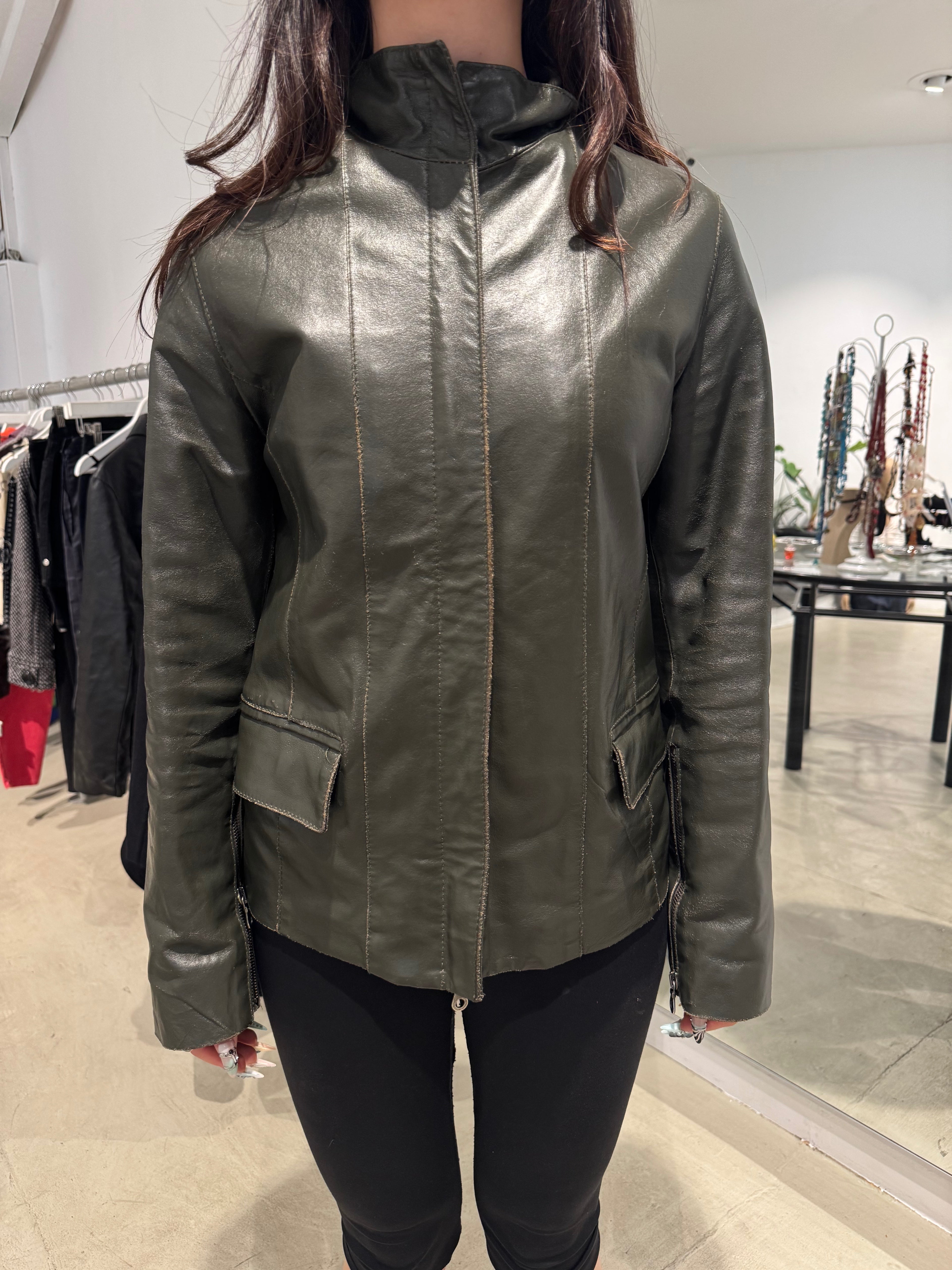 Vintage Conbipel Grüne Leder Jacke (S)