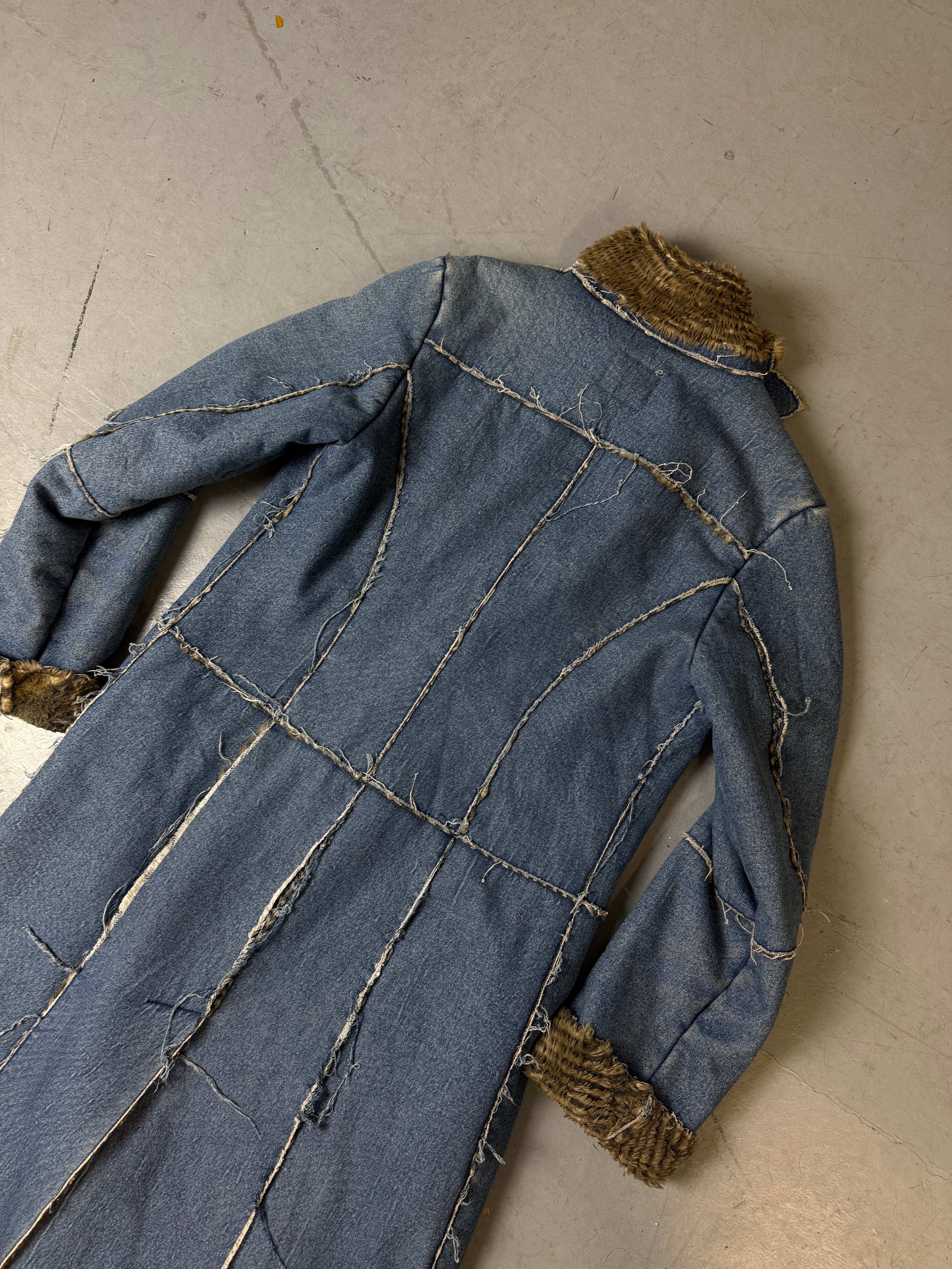 Vintage Denim Coat with Faux Fur Lining M
