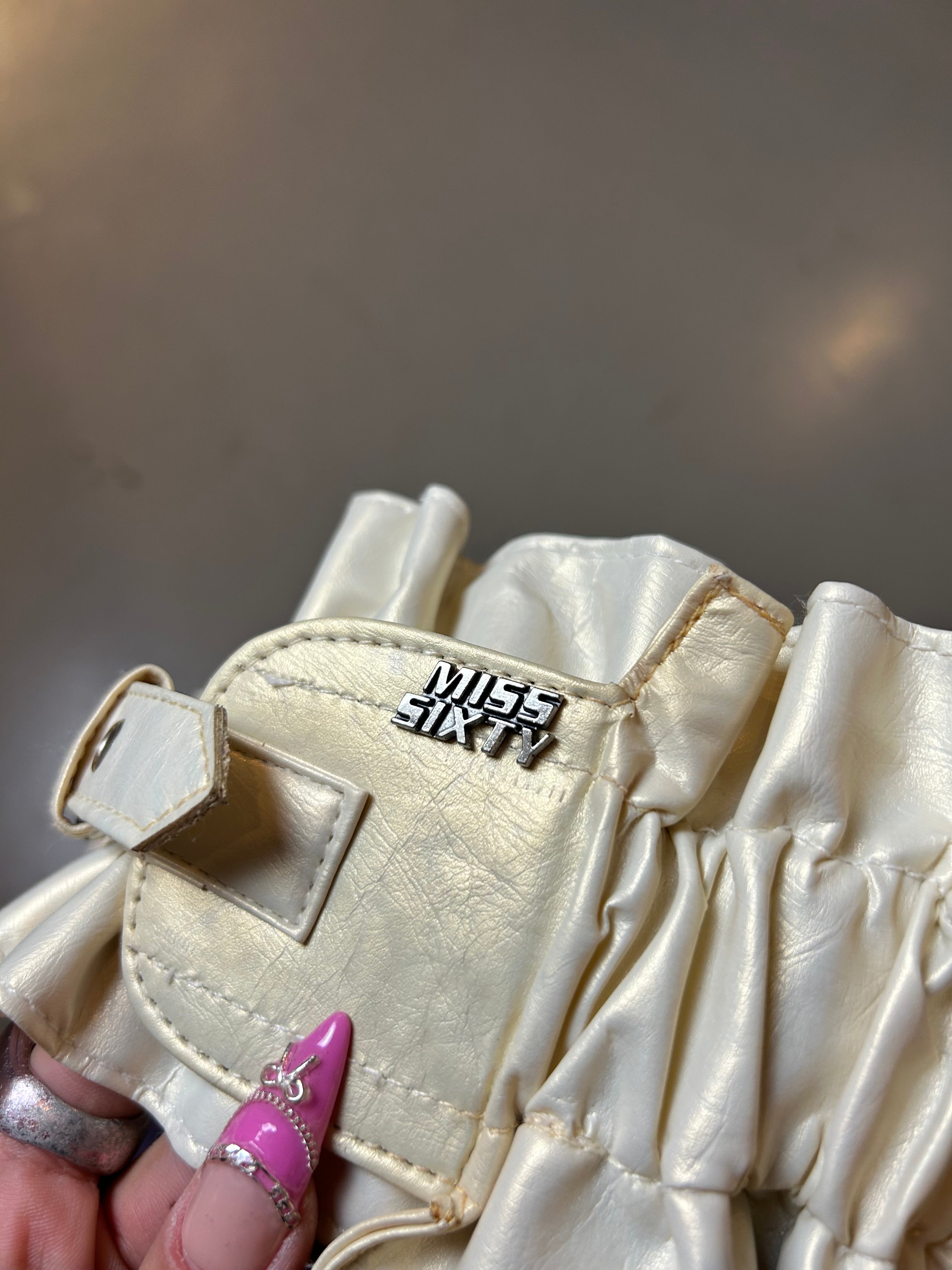 Vintage Cream Ruffle Miss Sixty Shiny Faux Leather Belt