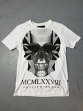 Vintage Philipp Plein Black and White Skull T-Shirt whit glitter stones for girls. Y2K Second Hand 2000s Fashion 