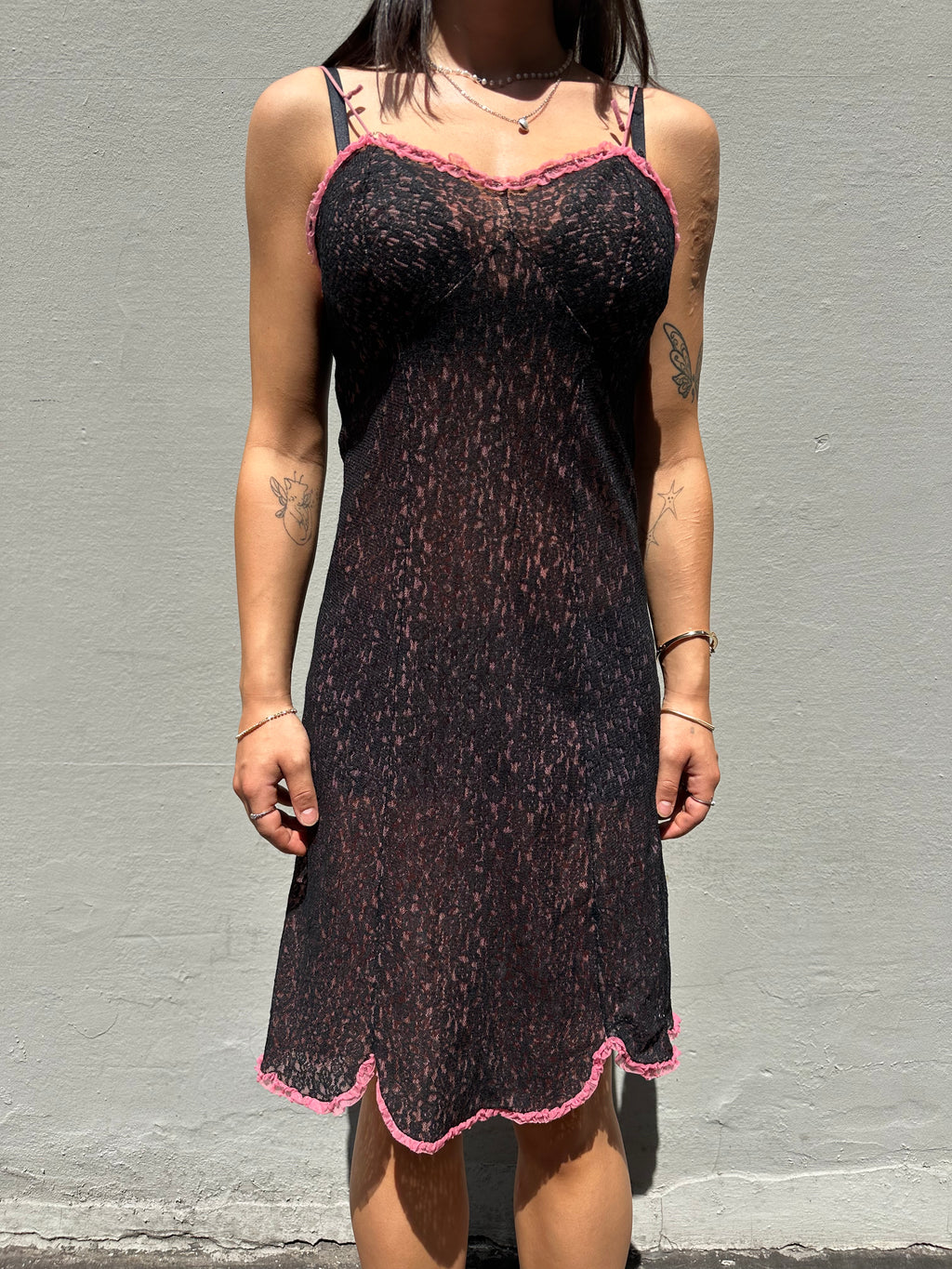 Vintage Pink/Black Midi Dress S