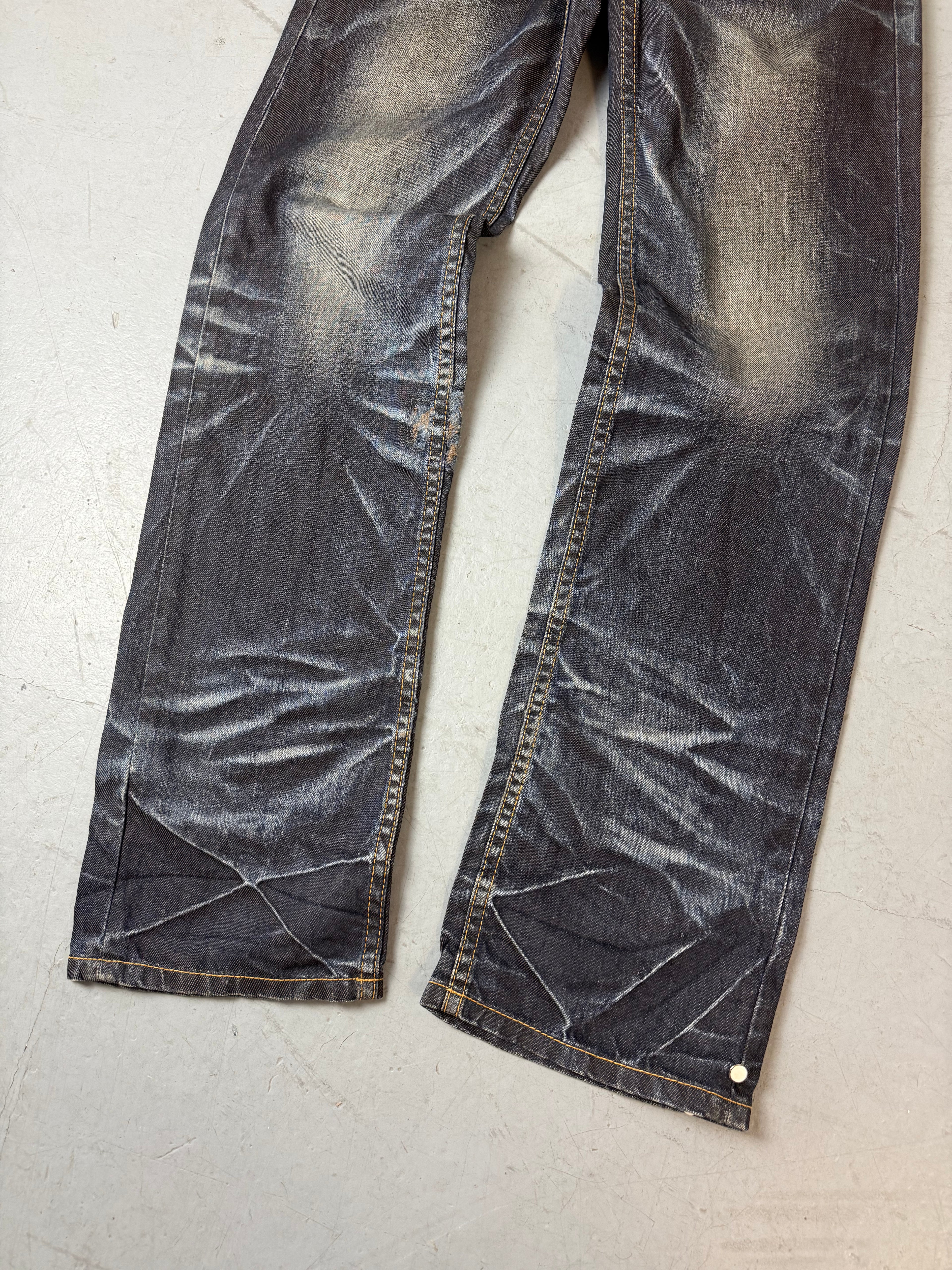 E Vintage Big Train High Waist Jeans mit Stitching für Frauen 