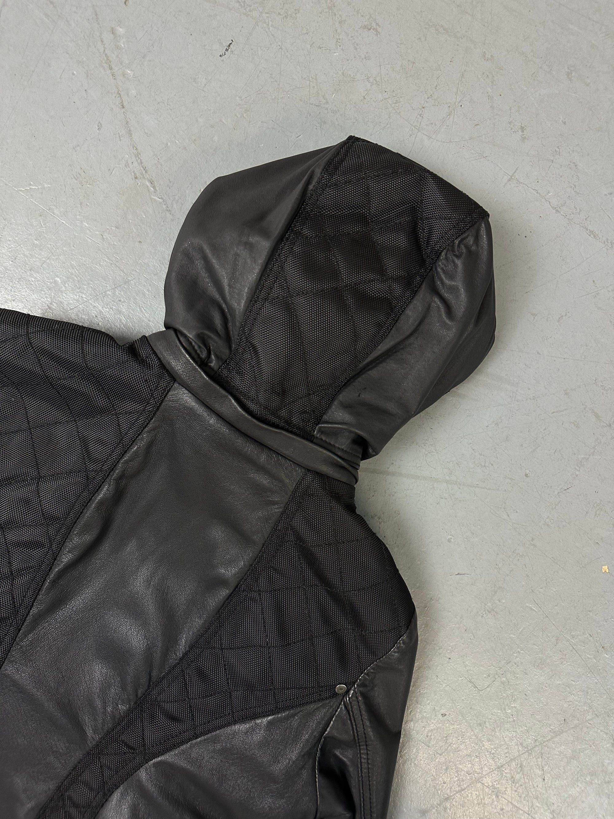 Vintage Black Hooded Leather Jacket XS/S