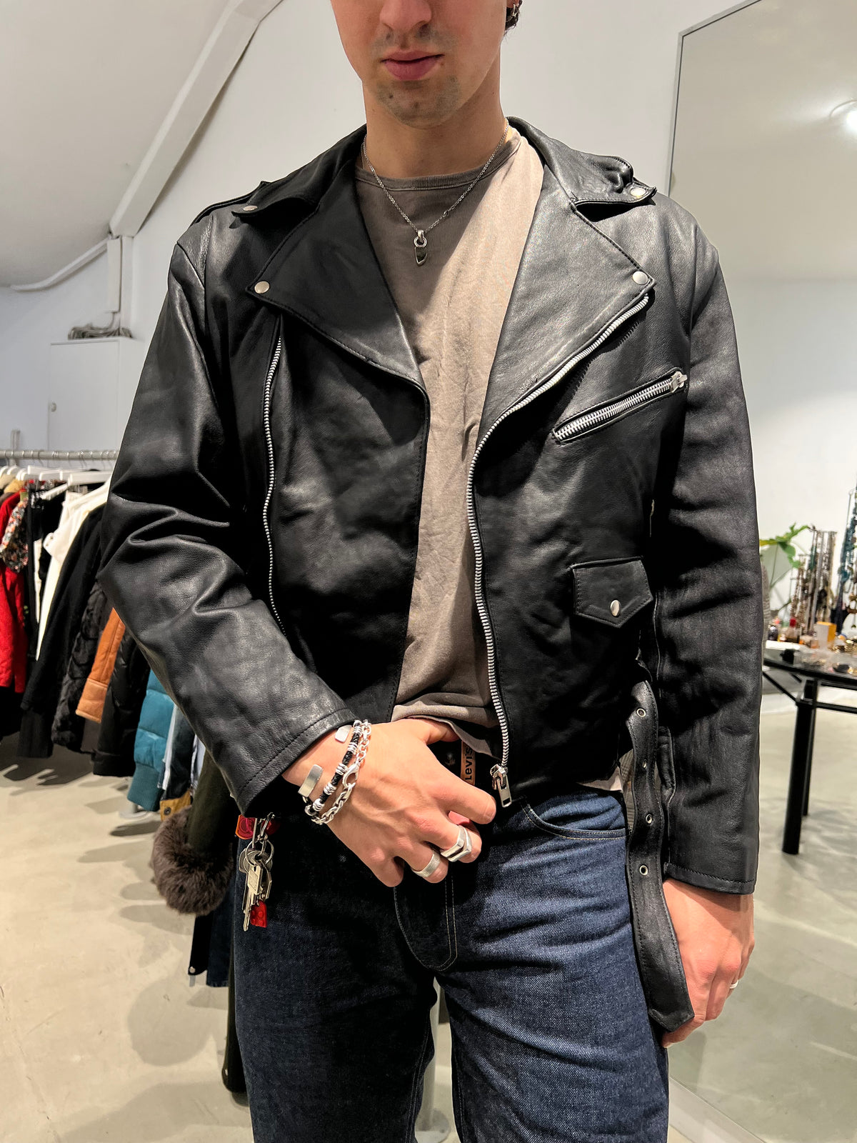 Vintage Biker Leder Jacke (M)