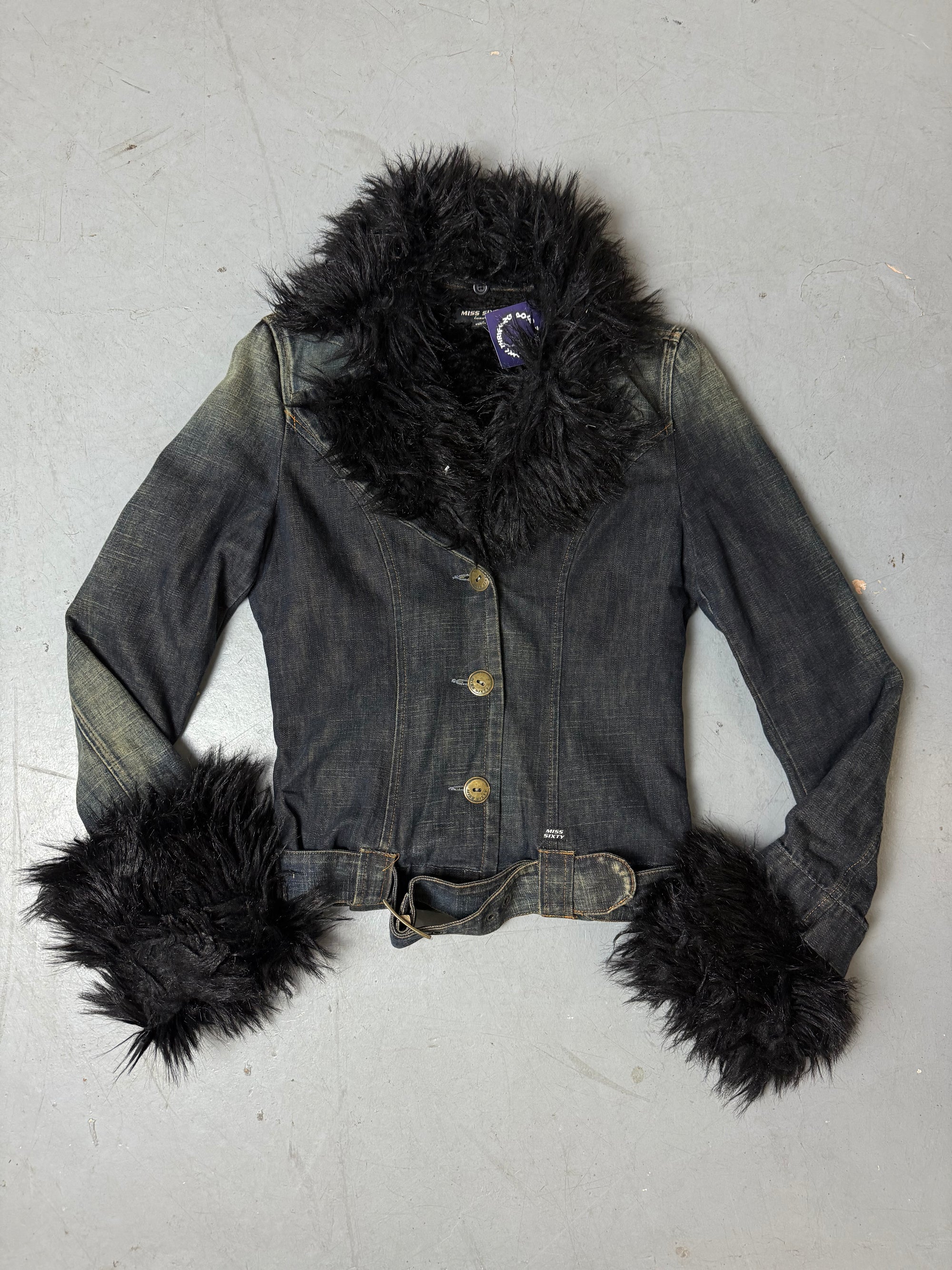 Vintage Miss Sixty Luxury Denim Jacket with Faux Fur S/M