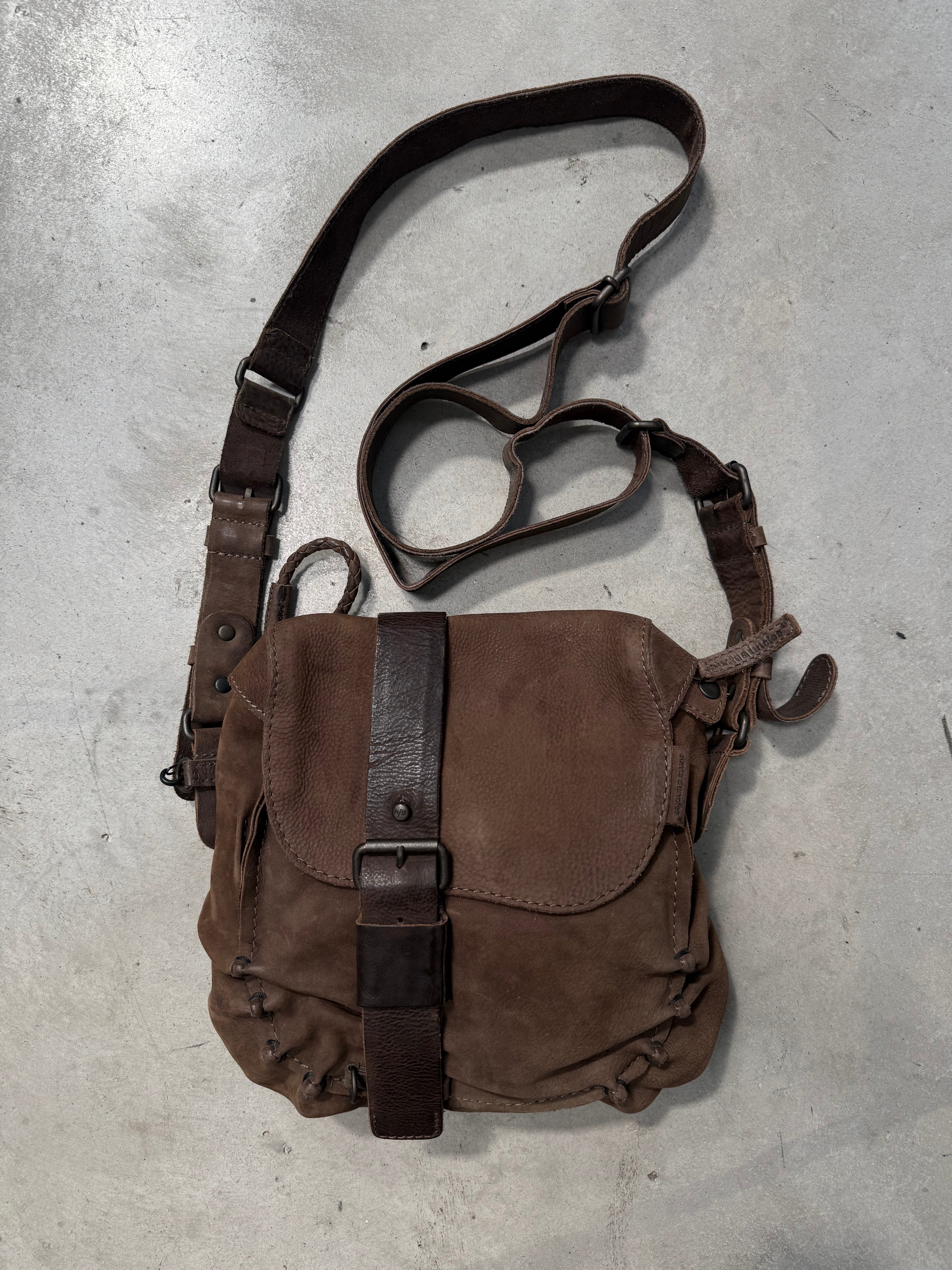 Vintage Brown Leather Optic Crossbody Bag. Y2K Second Hand Fashion