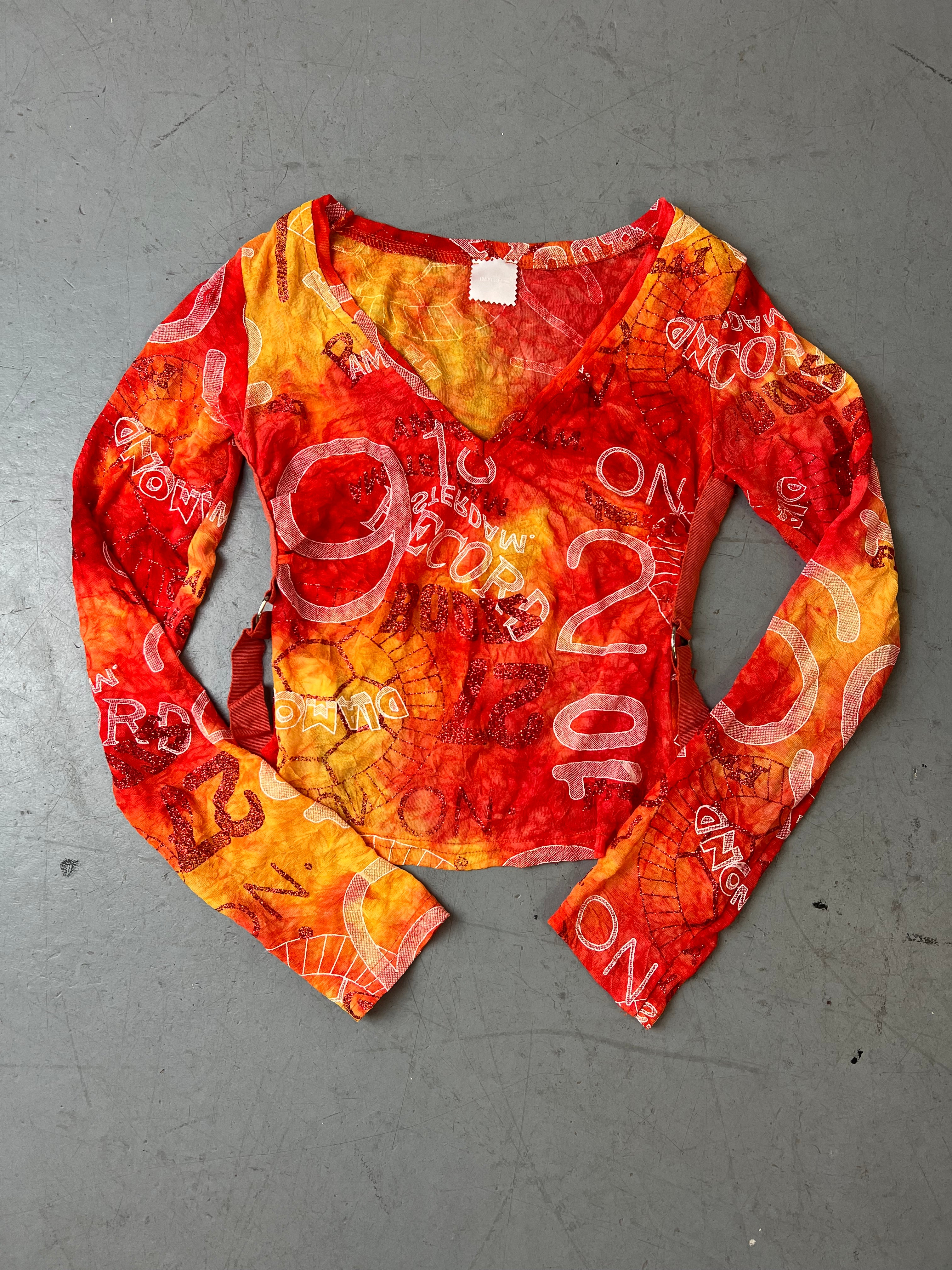 Vintage Orange Cropped Glittery Longsleeve Für Damen. Y2K Second Hand 2000s Fashion