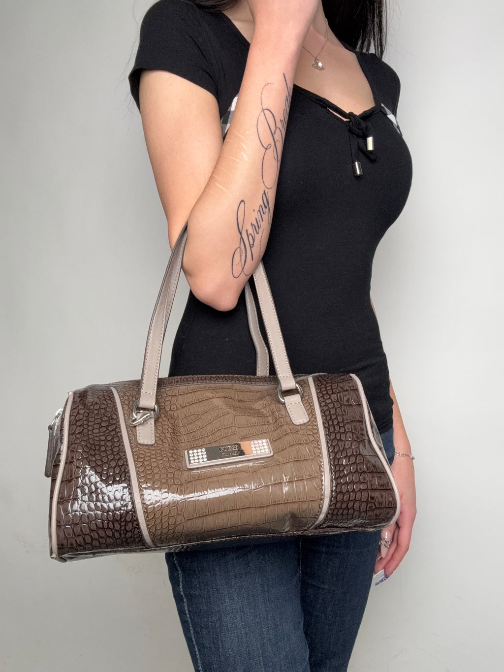 Vintage CNTY BAGS Guess Brown Crocodile Optic Handbag