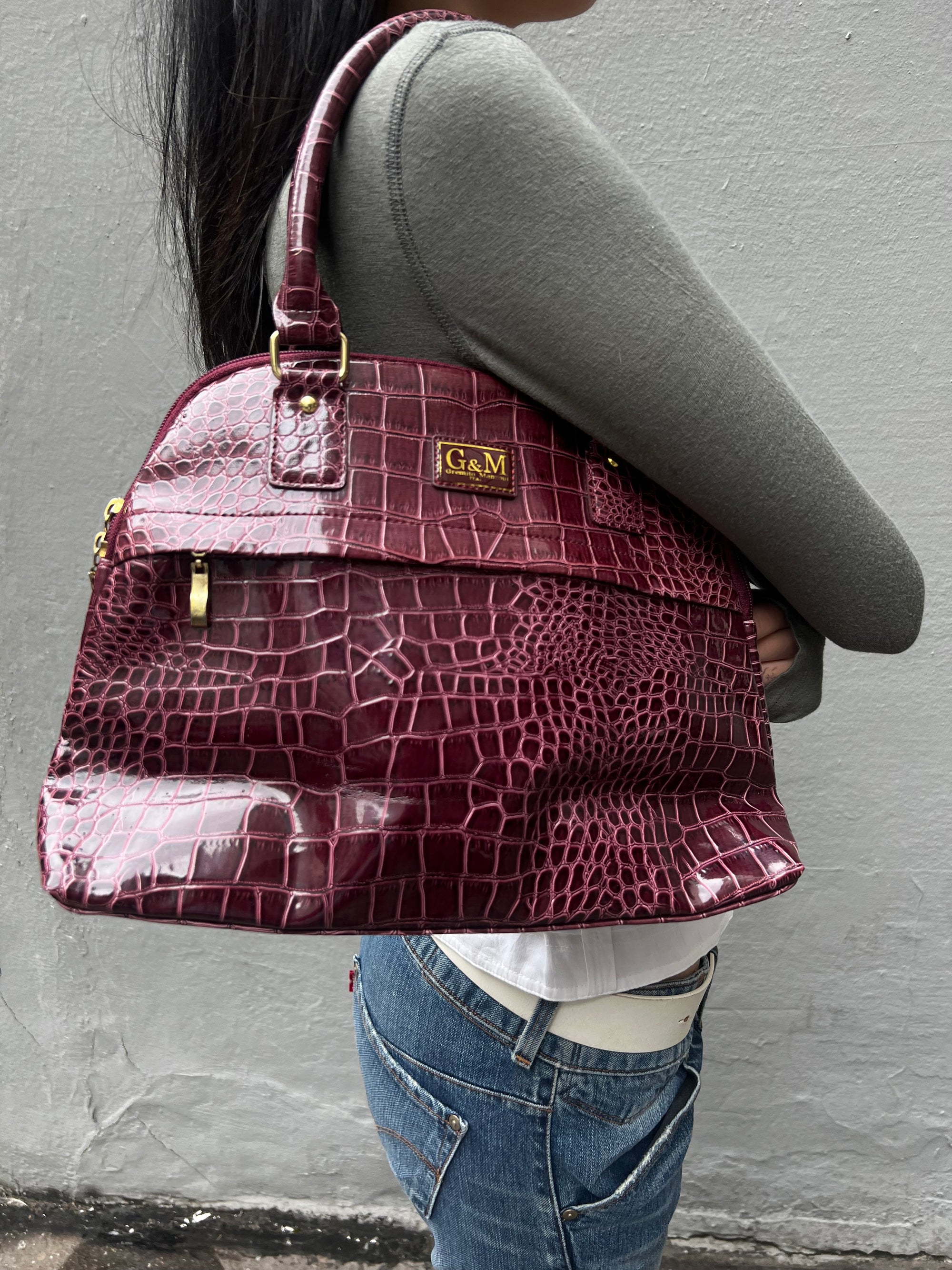 Vintage Gremito Manzoni Bordeaux Crocodile Optic Bag