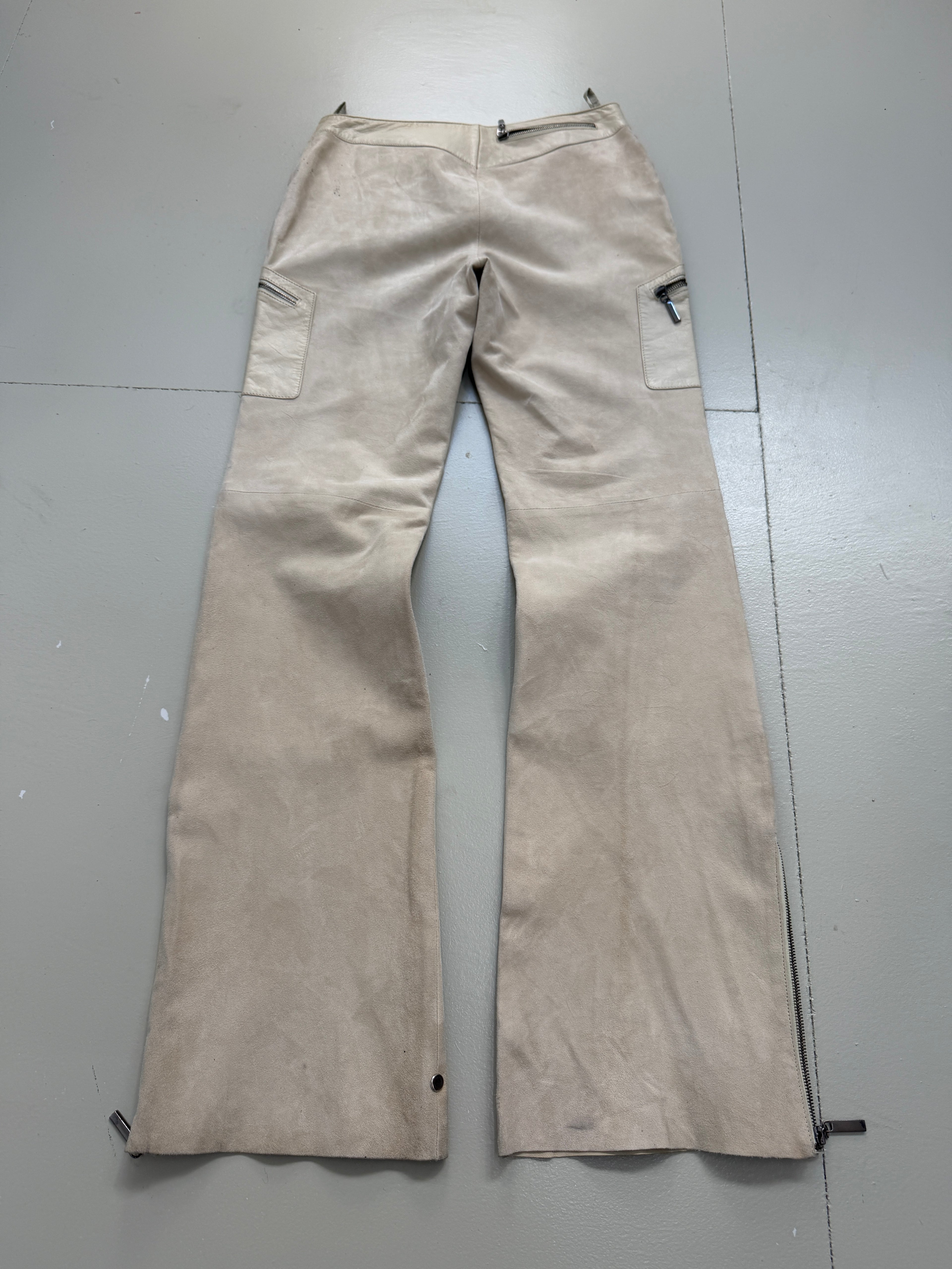 Vintage Beige Flared Leather Pants M