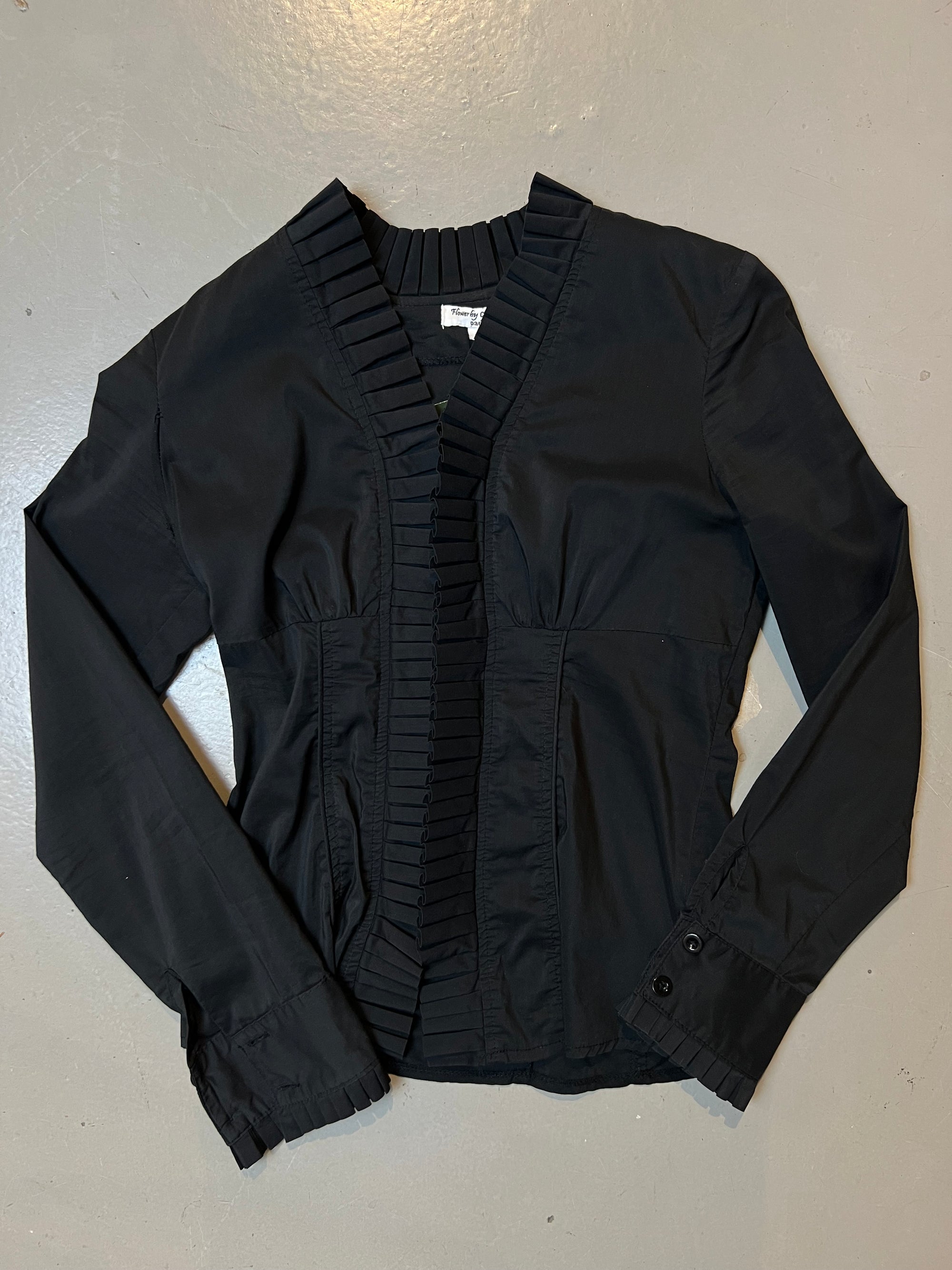 Vintage Black Ruffled Colar Blouse S